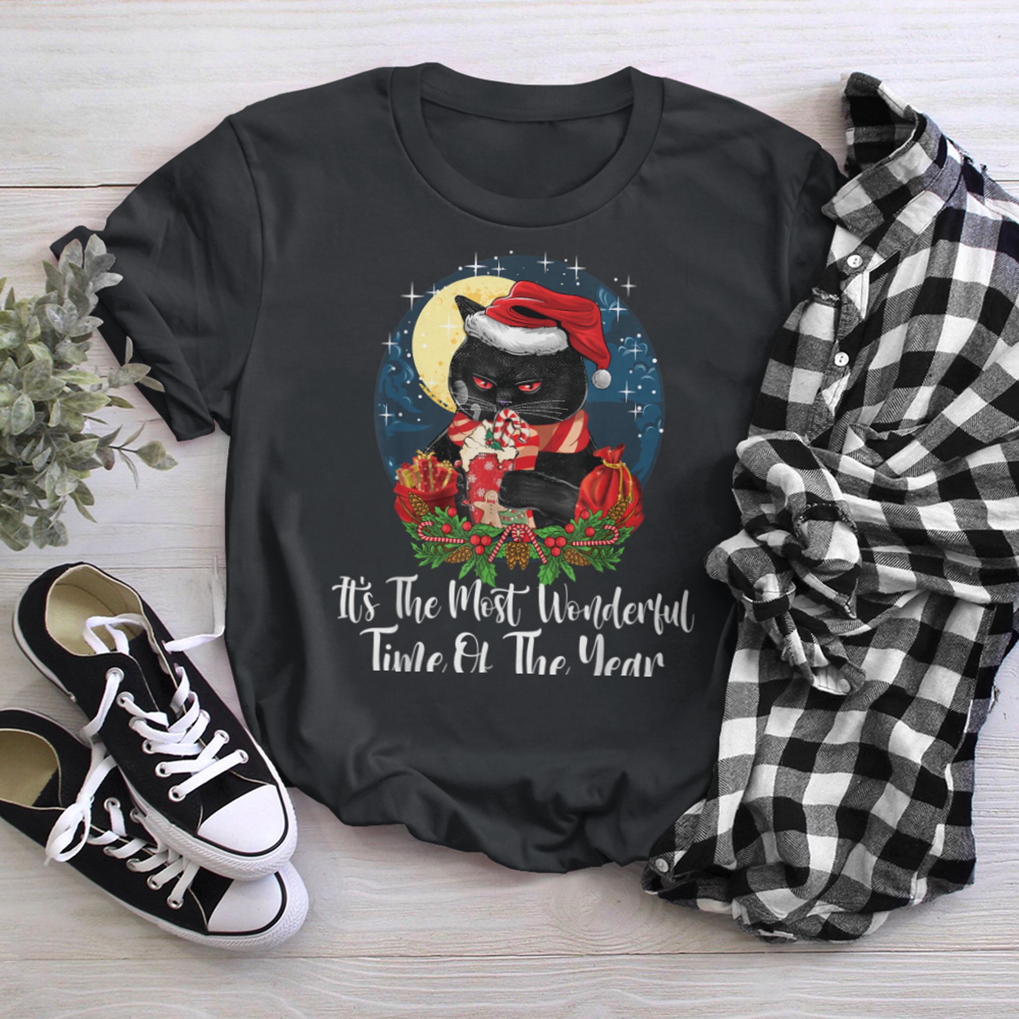 It's The Most Wonderful Time Of The Year Black Cat Christmas (1) t-shirt black