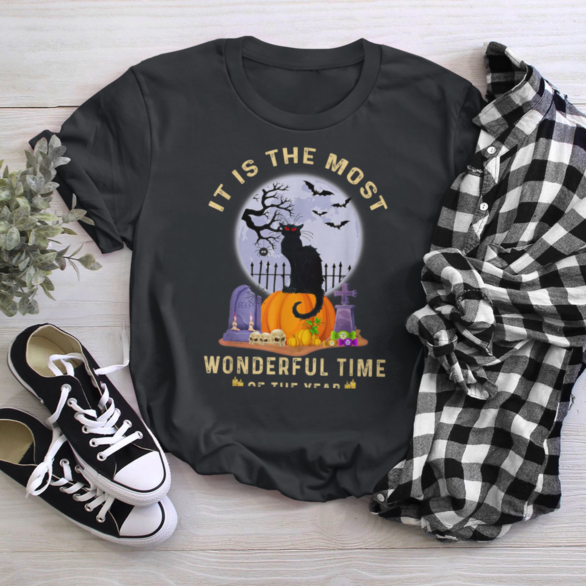 It's The Most Wonderful Time Of the Year Black Cat Halloween (2) t-shirt black