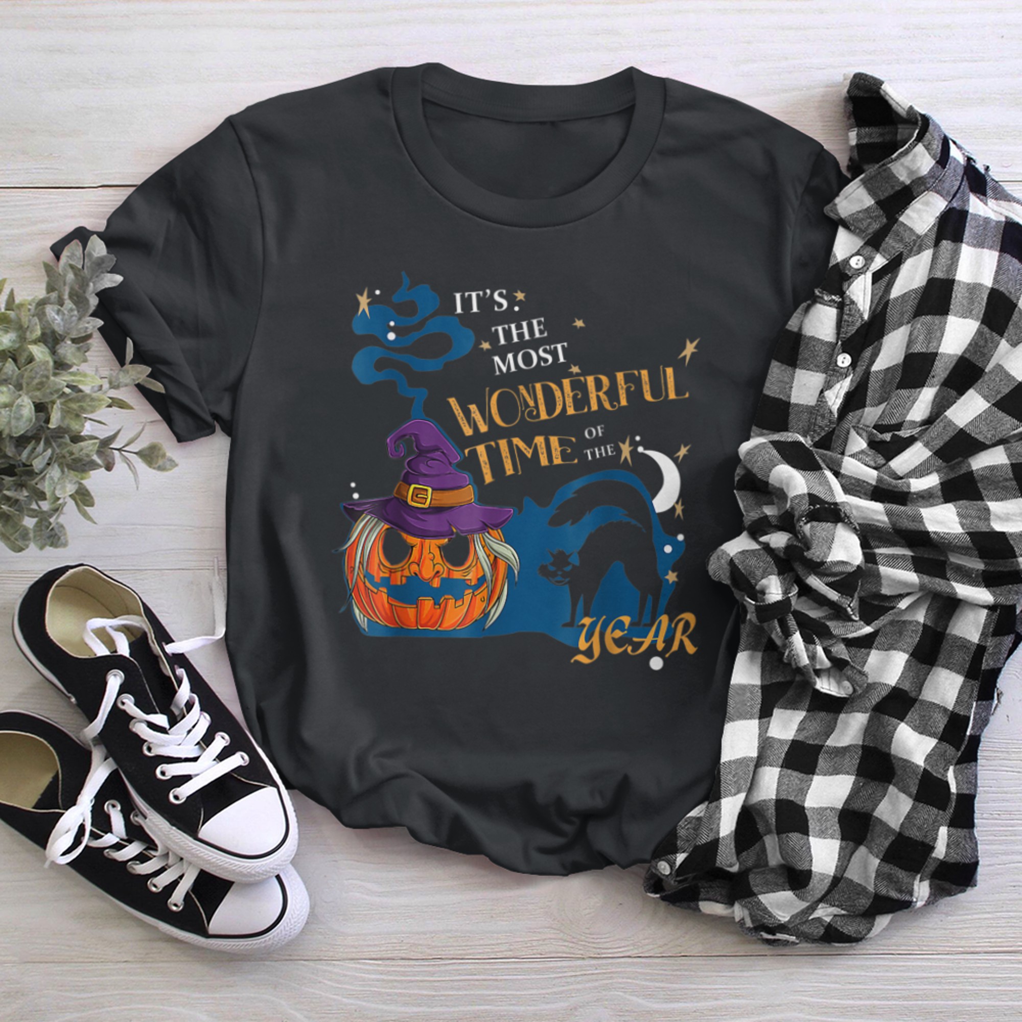 It's the Most Wonderful Time Of The Year Black Cat Pumpkin (1) t-shirt black