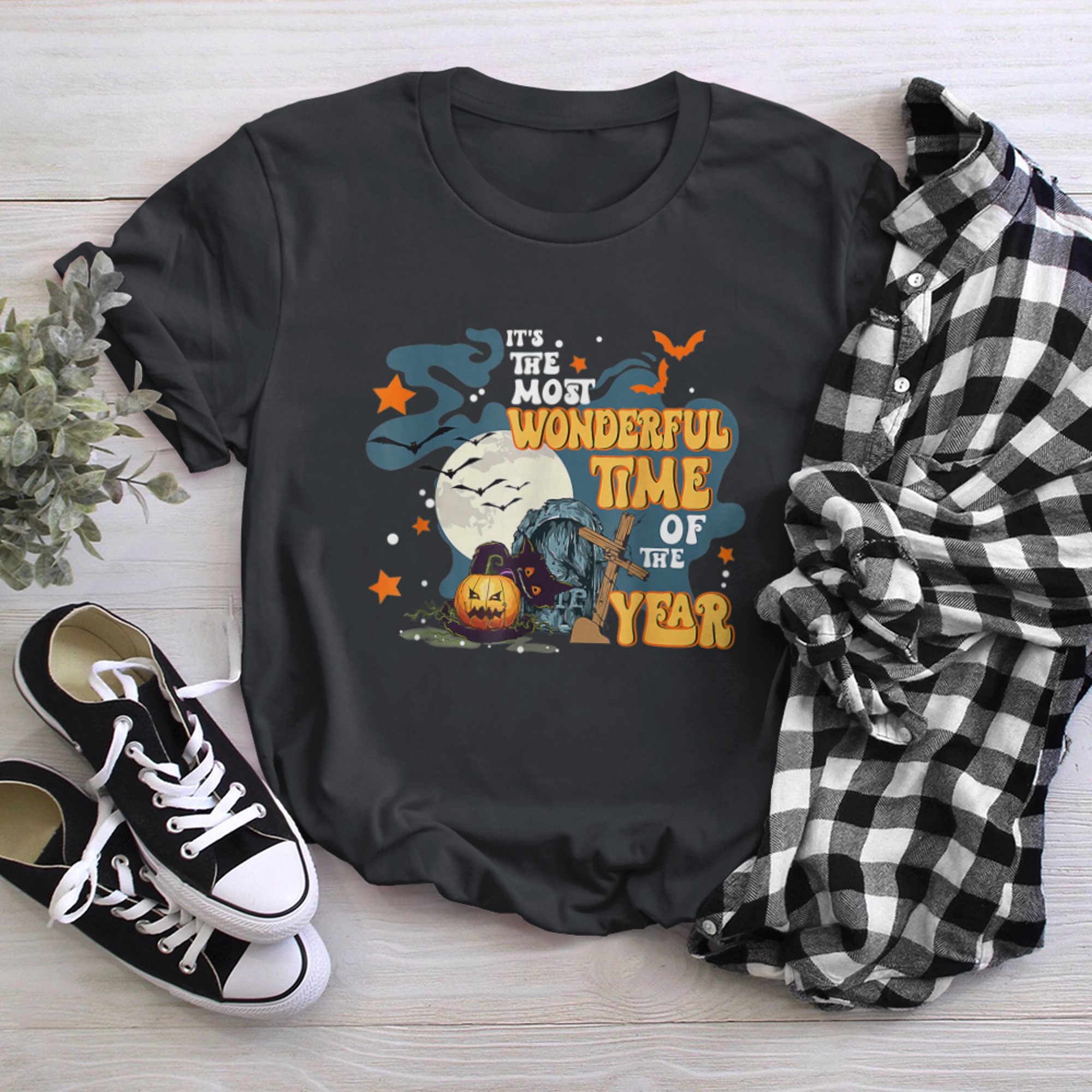 It's the Most Wonderful Time of the Year Halloween Black Cat (2) t-shirt black