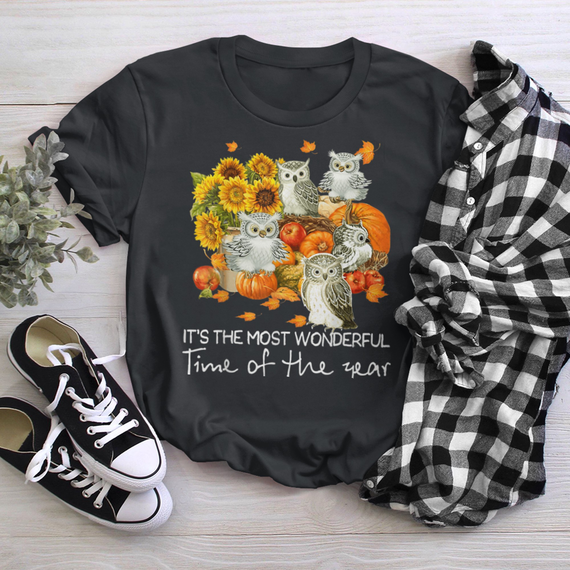 It's the most wonderful time of the year Owls pumpkin t-shirt black