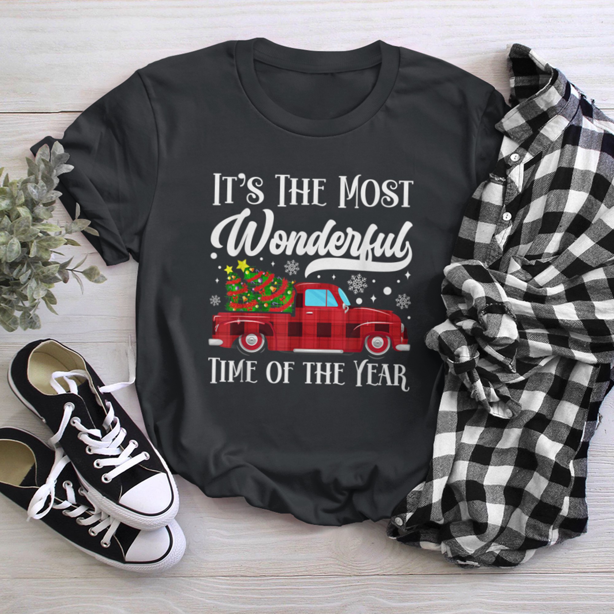 It's The Most Wonderful Time Of The Year Red Christmas Truck t-shirt black