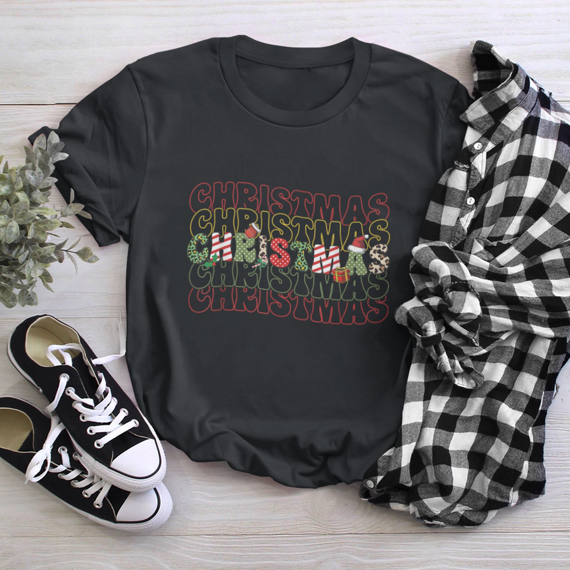 Leopard Stacked Christmas Family Matching Merry Christmas t-shirt black