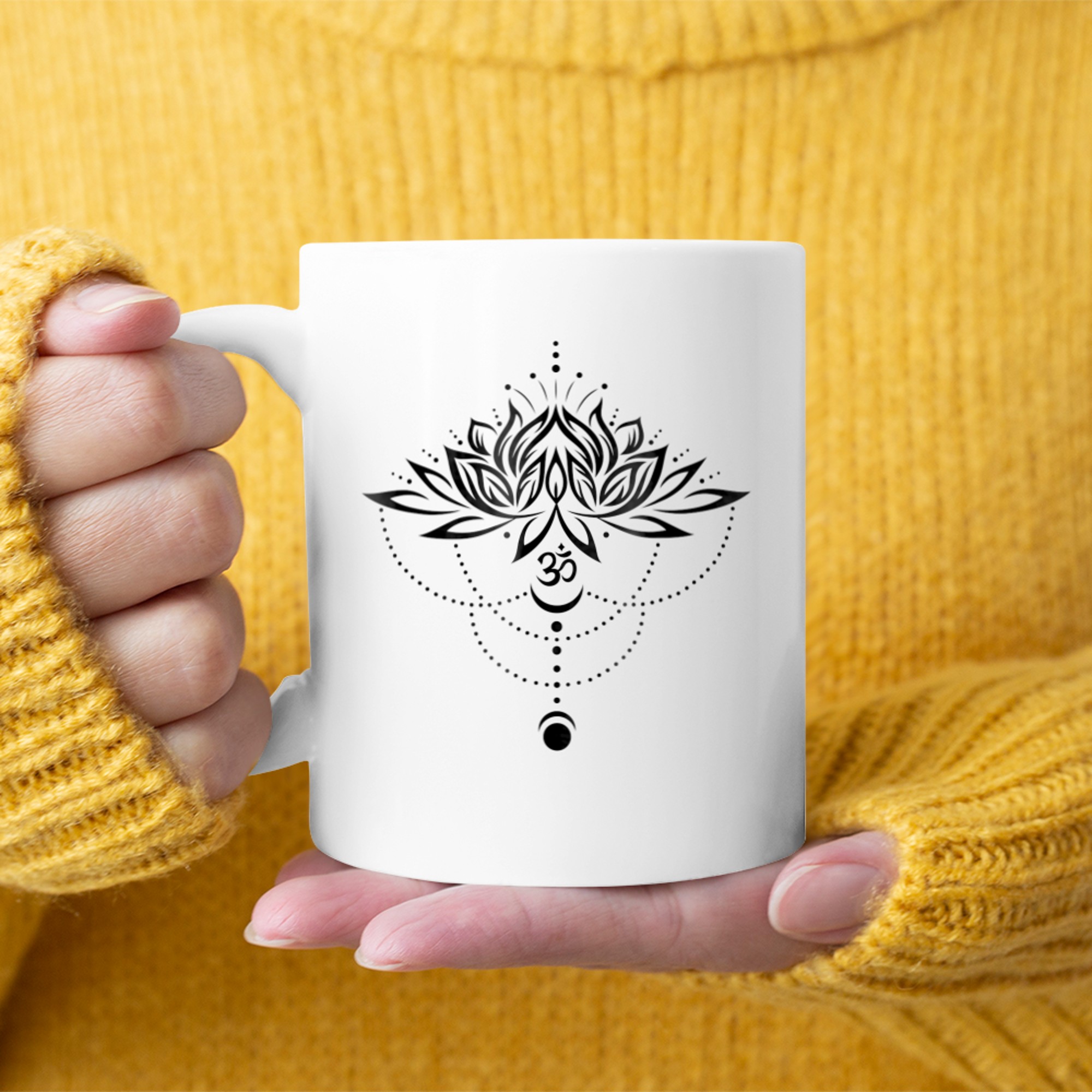 Lotus-Flower with Om Symbol and Moon for Yoga Meditation (1) mug white