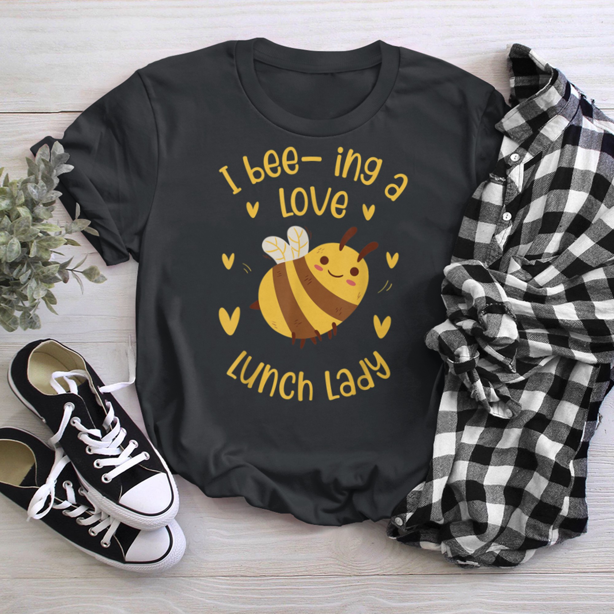 Lunch Lady Bee Lover Cafeteria School Food Service Crew (3) t-shirt black