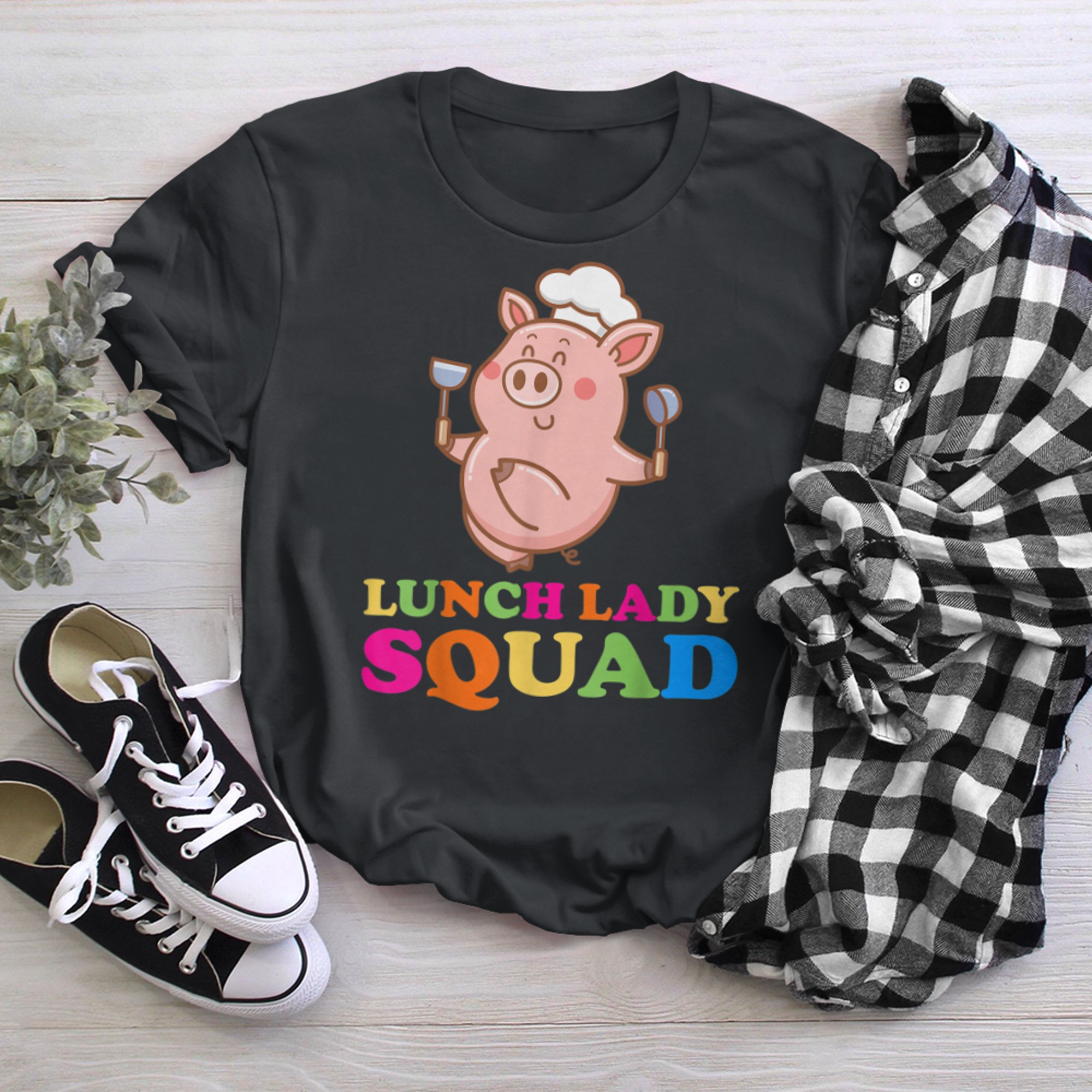 Lunch Lady Cafeteria Crew Squad School Lunch Ladies Pig t-shirt black