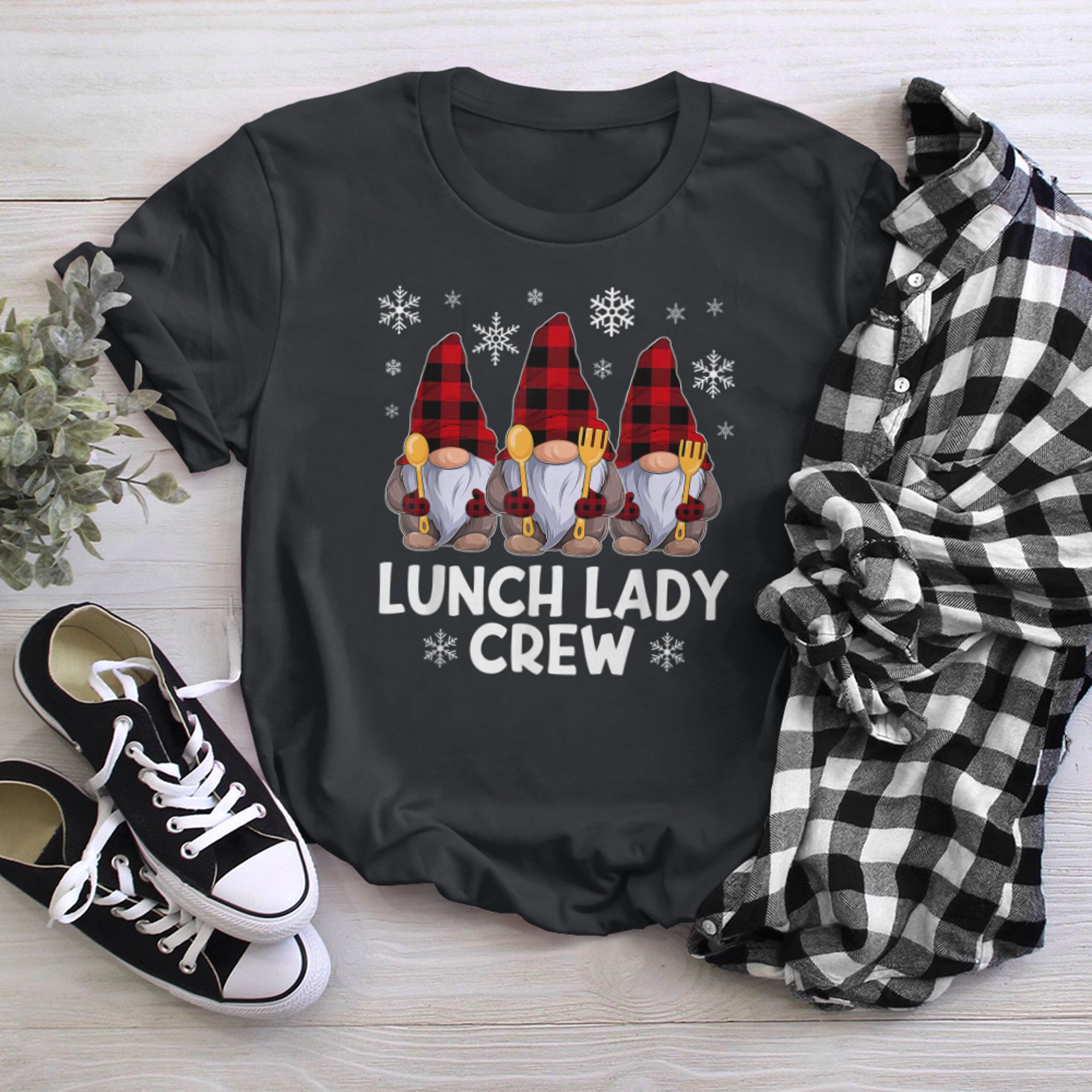 Lunch Lady Crew Buffalo Red Plaid School Cafeteria Worker t-shirt black