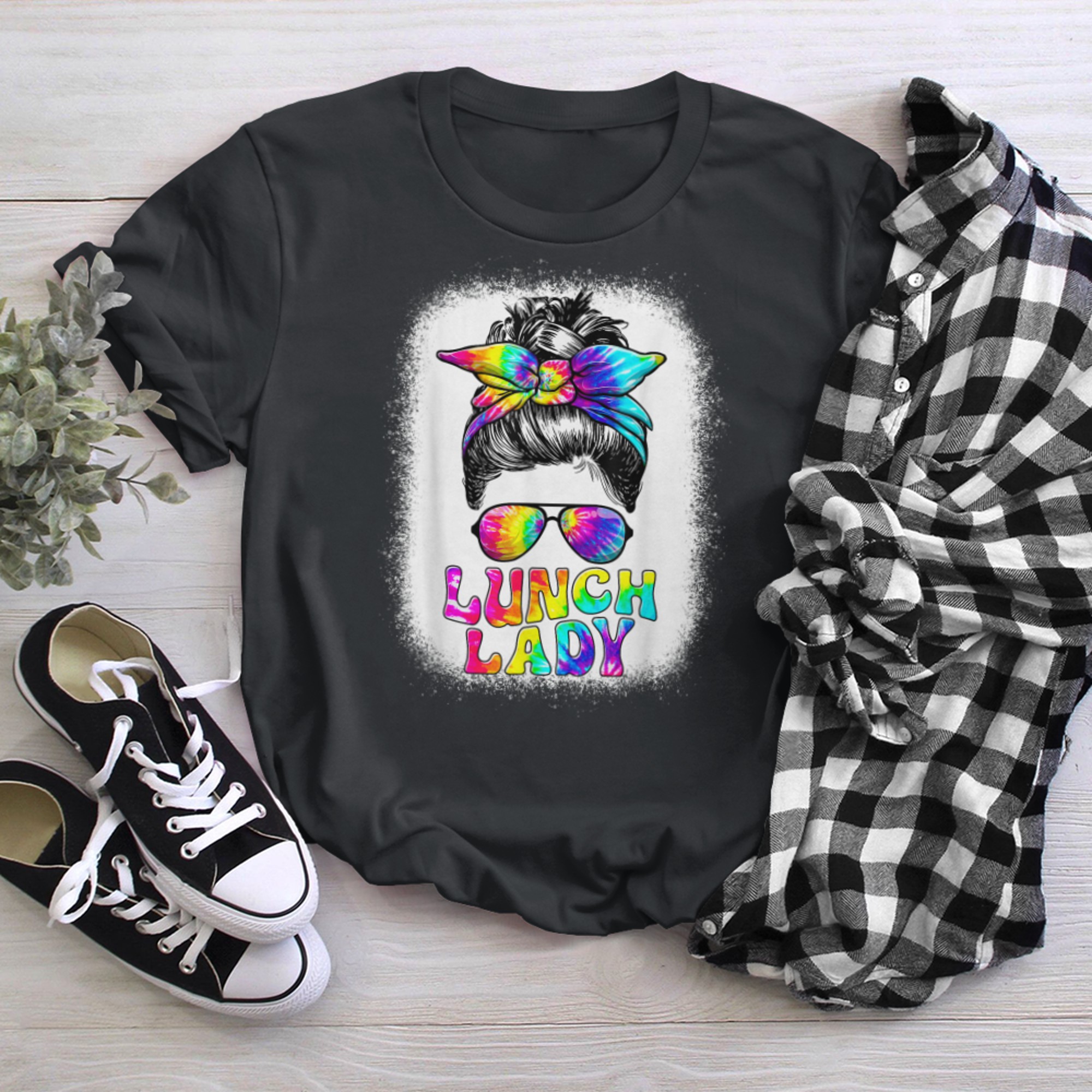 Lunch Lady Messy Bun Retro Lunch Ladies Squad Cafeteria Crew (2) t-shirt black