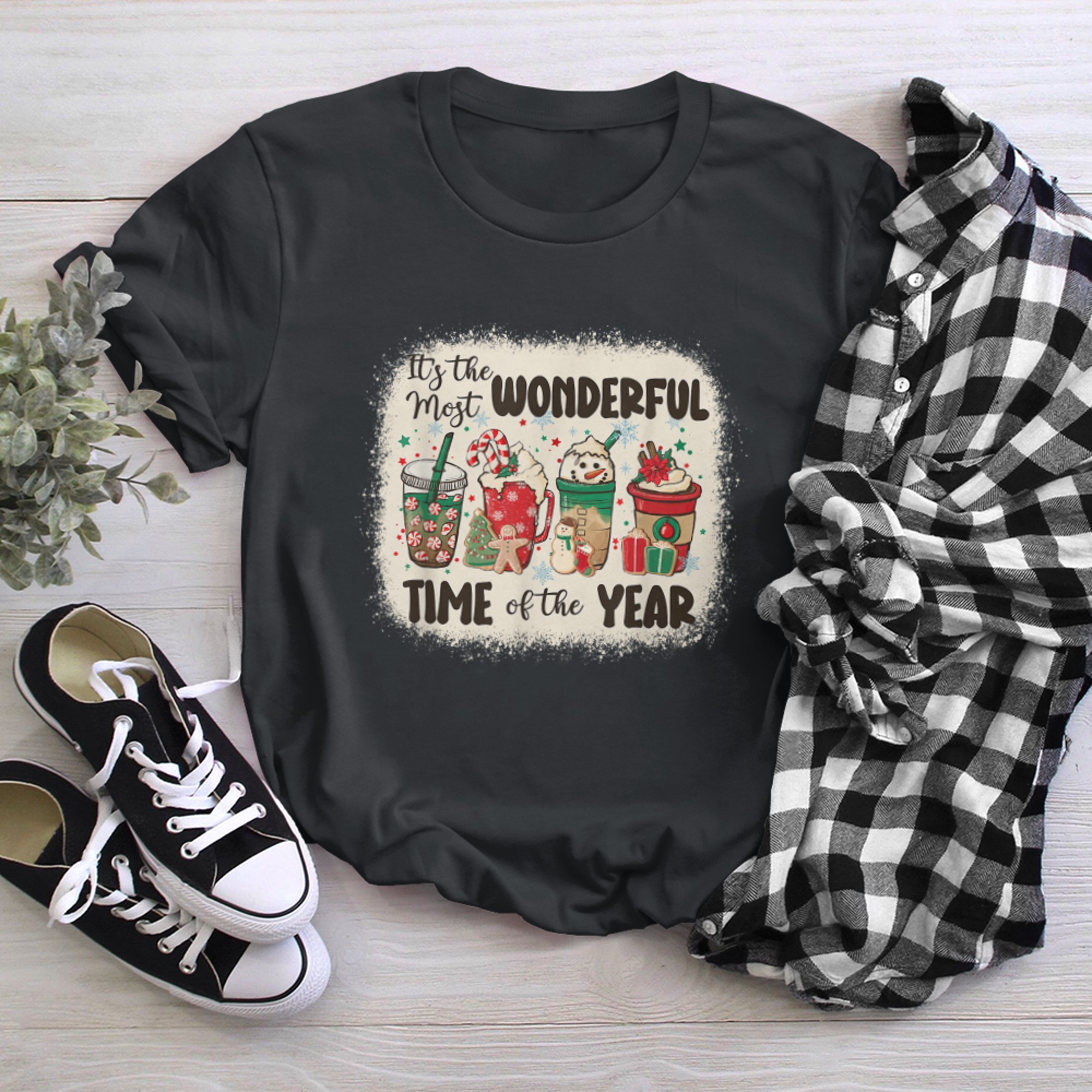 Most Wonderful Time Of The Year Christmas Blea.ched t-shirt black