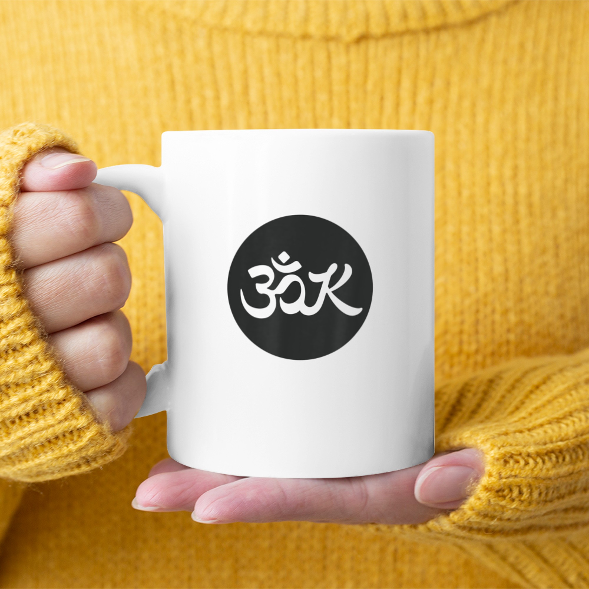 OM' K, Yoga, Exercise, Relax Wear. Om Symbol Yogi Yoga mug white