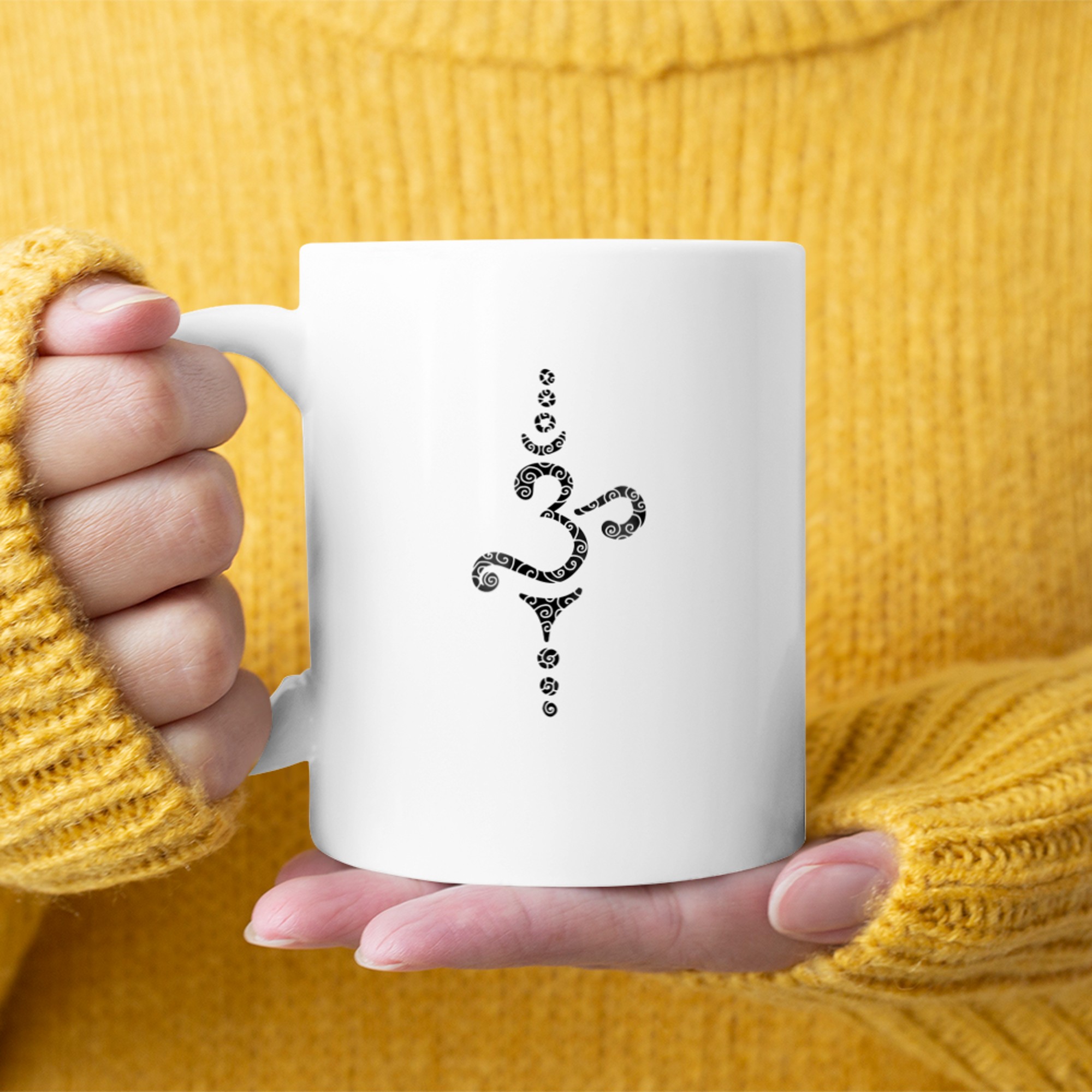 Om Mantra Symbol Pattern Buddhism Yoga Spirituality Buddha mug white