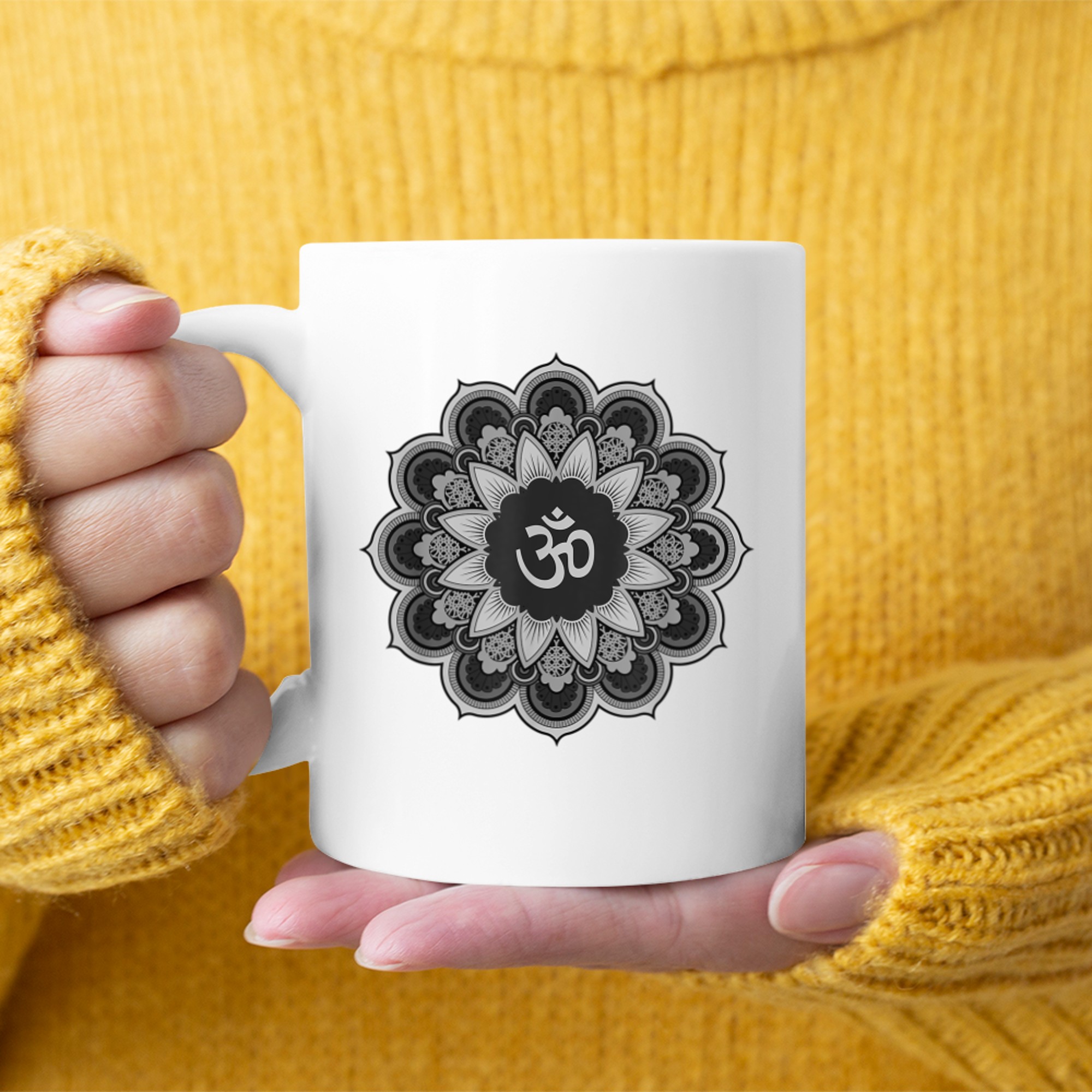 Om Ohm Aum Symbol Mandala Spiritual Yoga (18) mug white