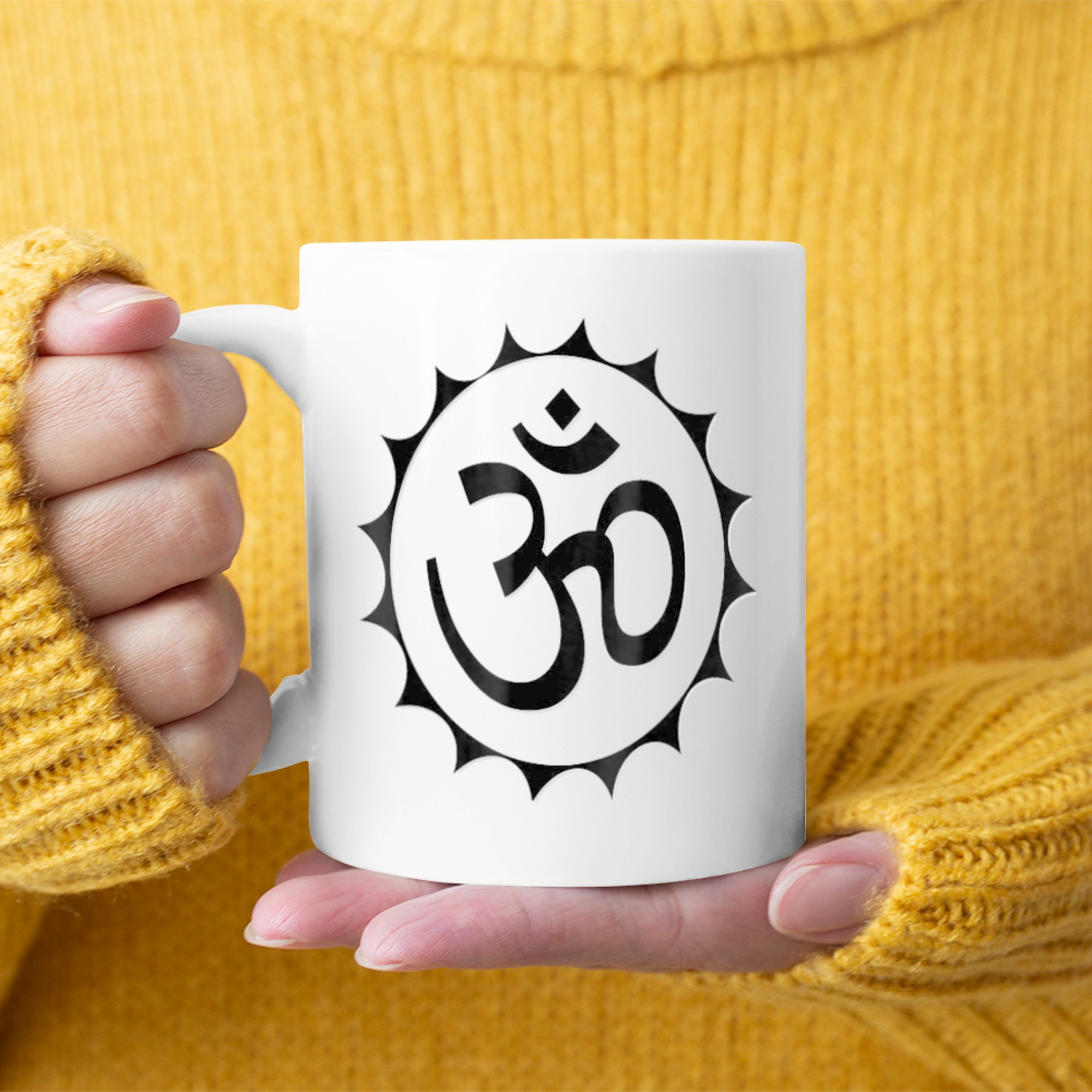 OM Tee Yoga Spiritual Mandala Meditation Boho mug white