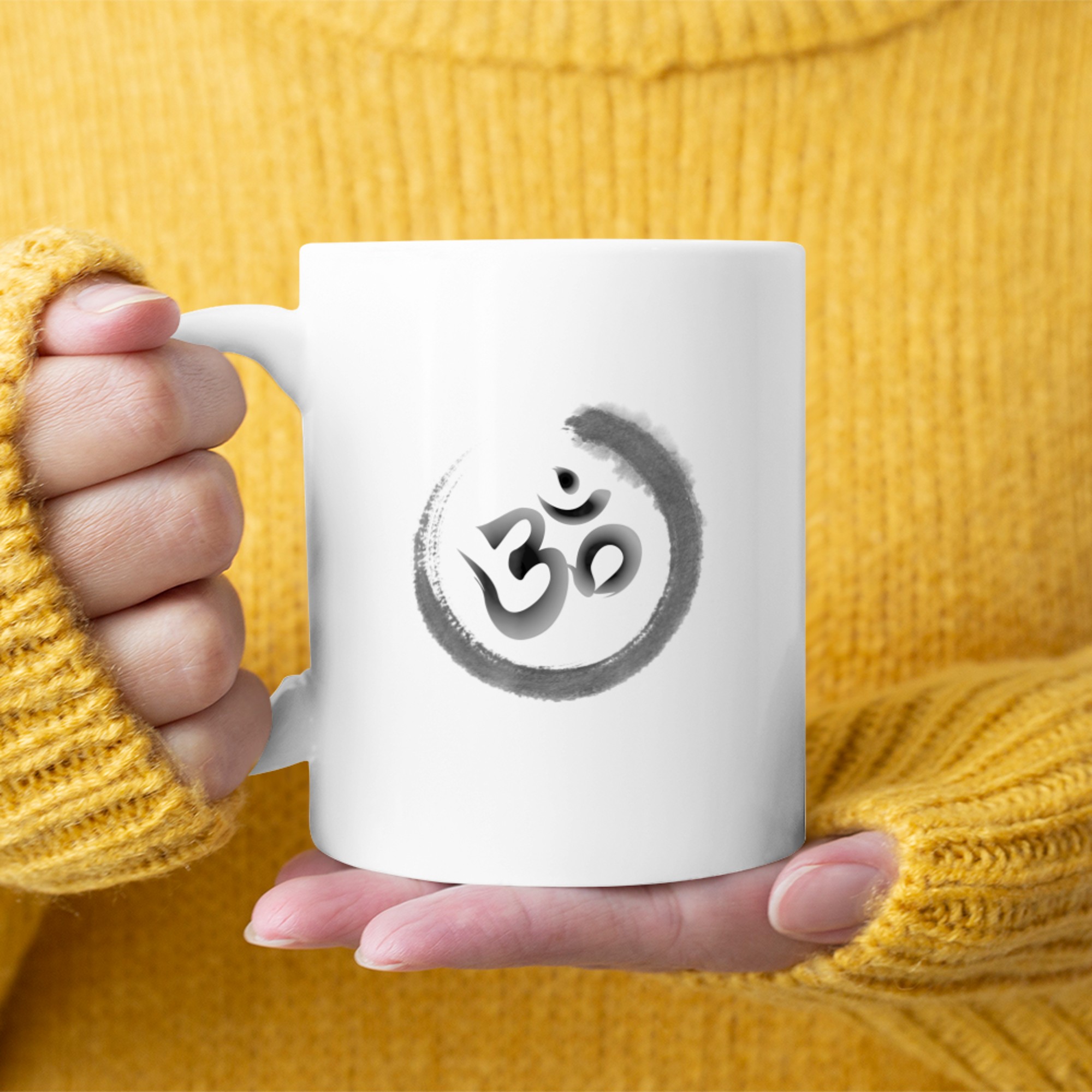 Om Yoga Symbol Buddhist and Meditation Calligraphy (1) mug white