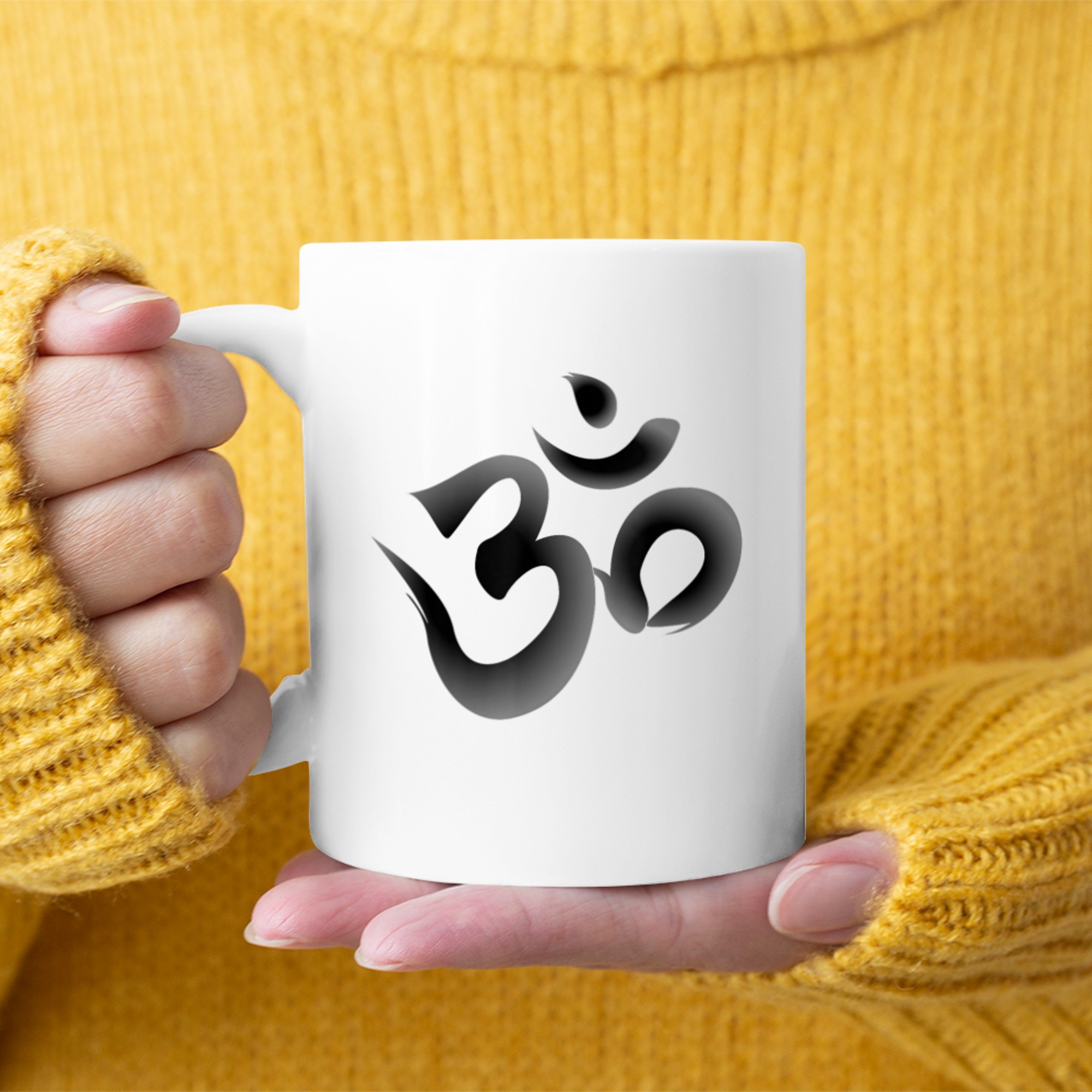 Om yoga symbol Buddhist and meditation calligraphy (2) mug white