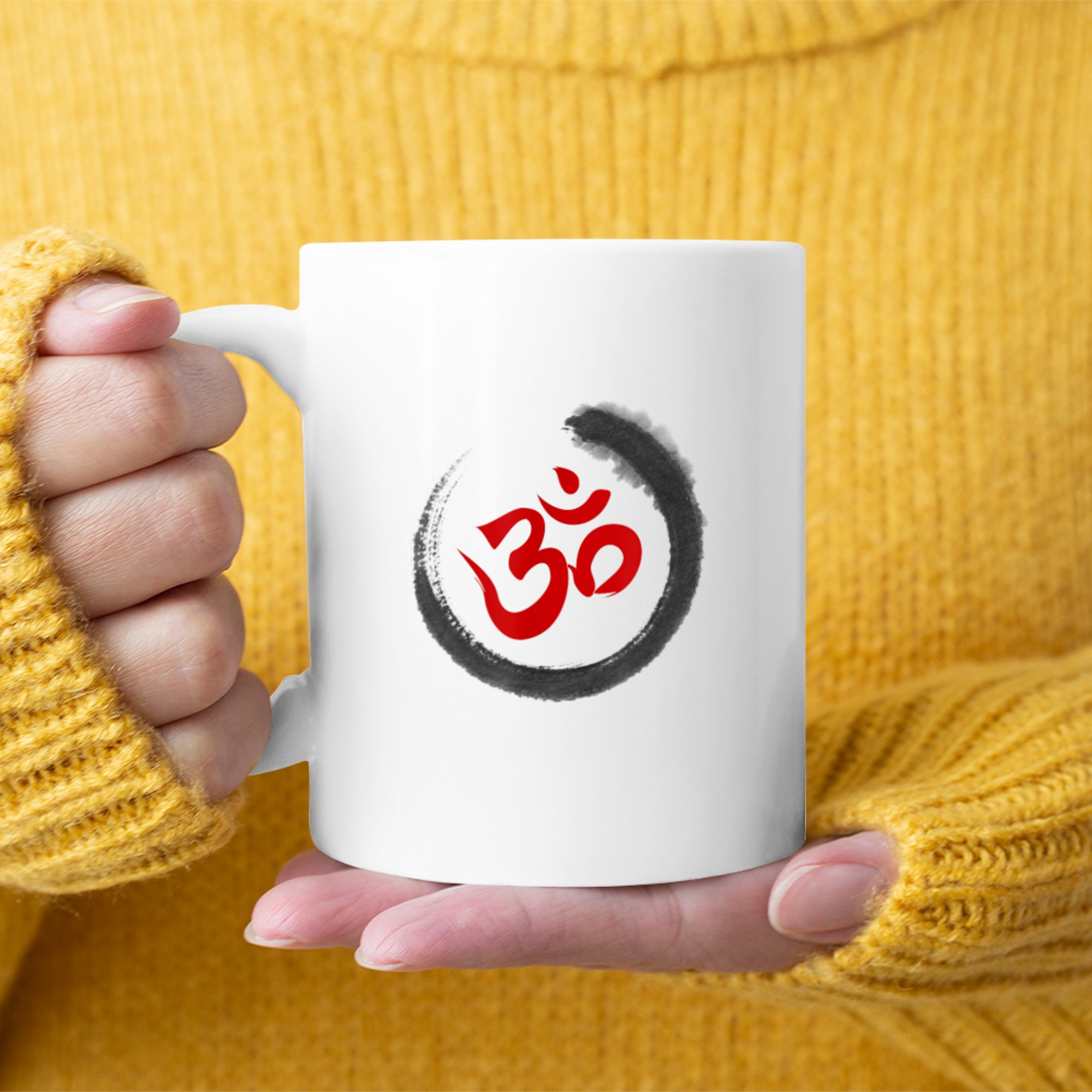 Om Yoga Symbol Buddhist and Meditation Calligraphy (3) mug white