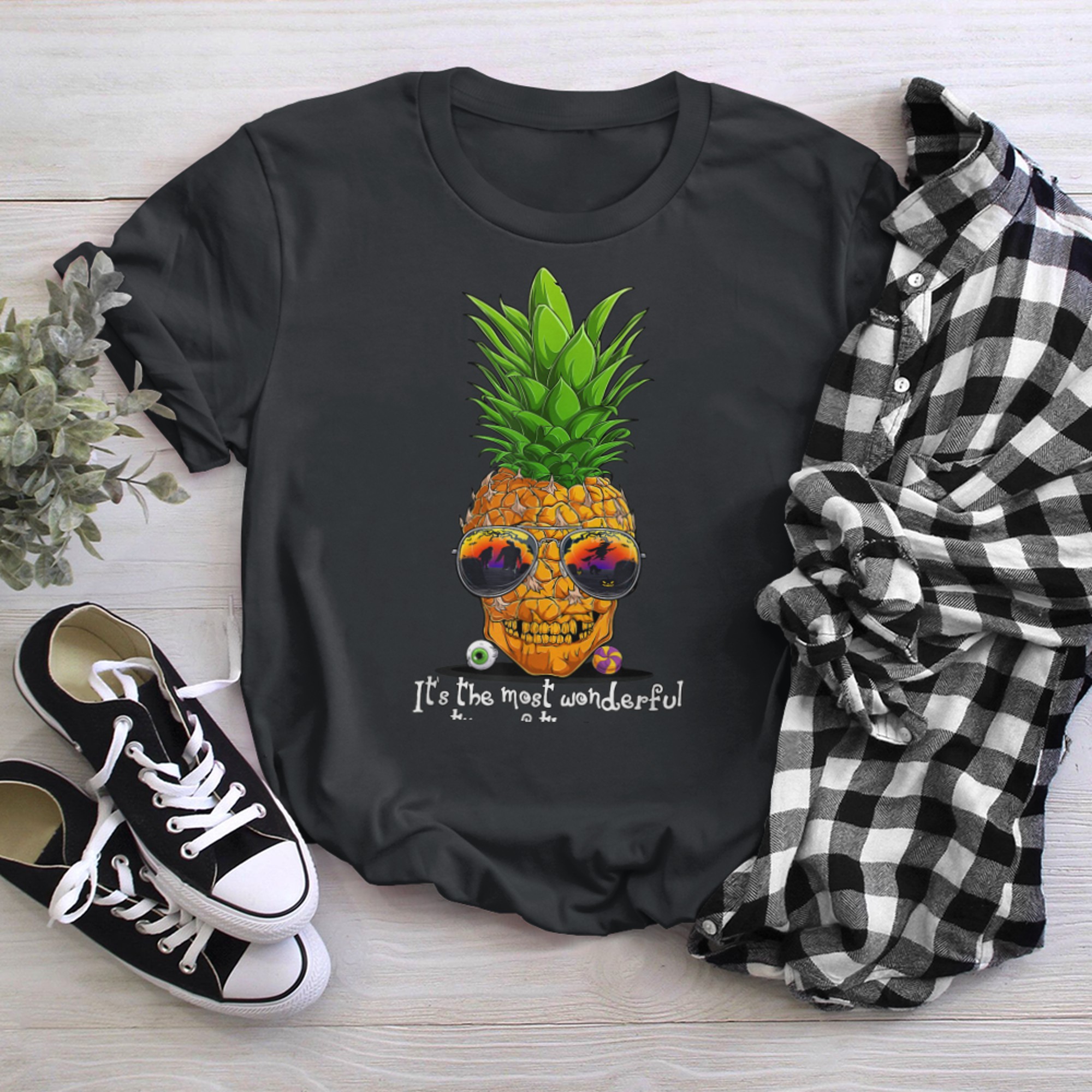 Pineapple Skull Most Wonderful Time of the Year Halloween t-shirt black