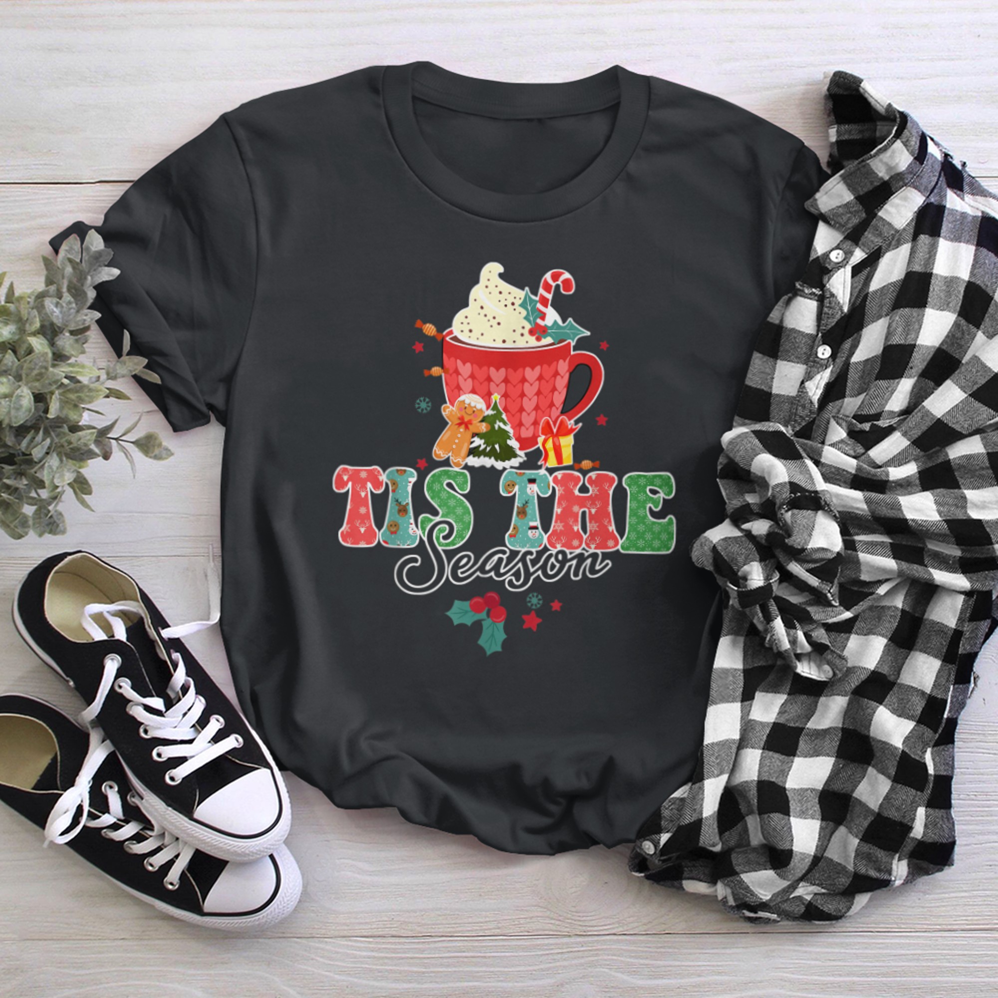 Retro Tis The Season Hot Cocoa Xmas Cookie Merry Christmas (1) t-shirt black