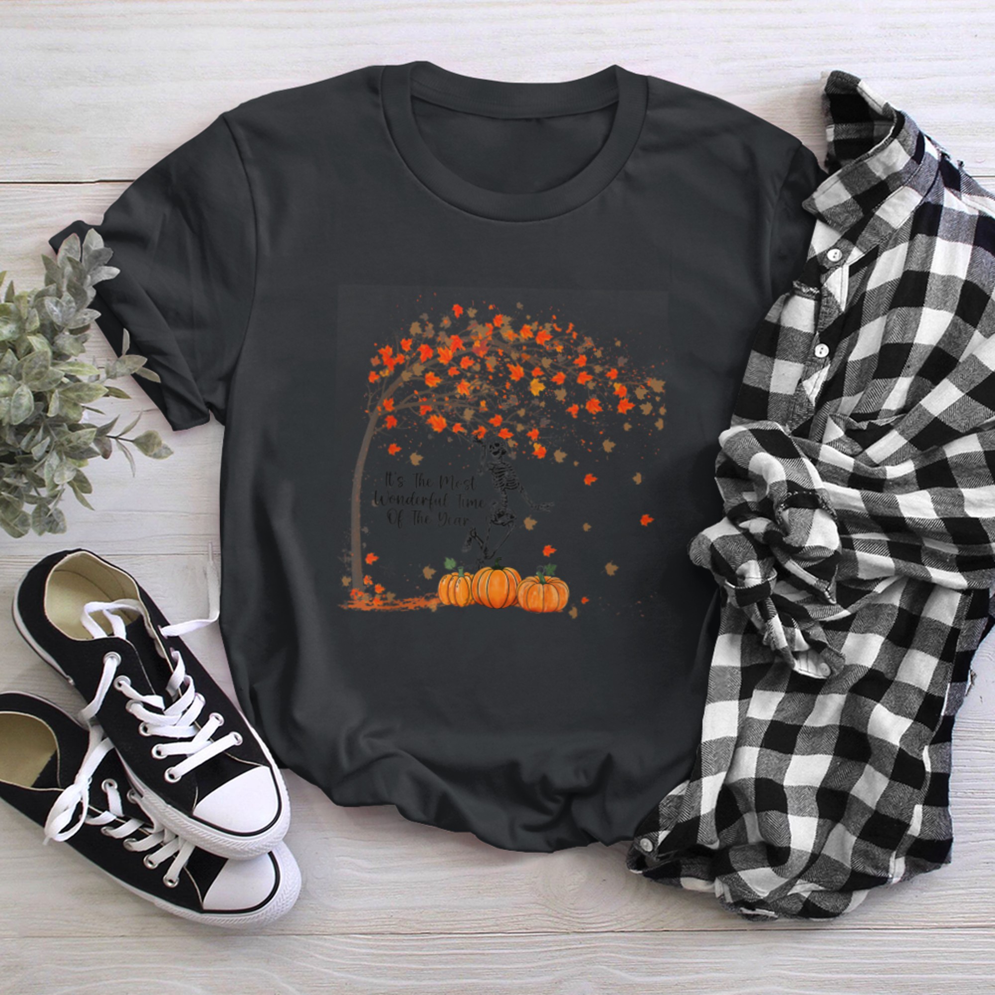 Skeleton Pumpkin Autumn Most Wonderful Time Of The Year t-shirt black