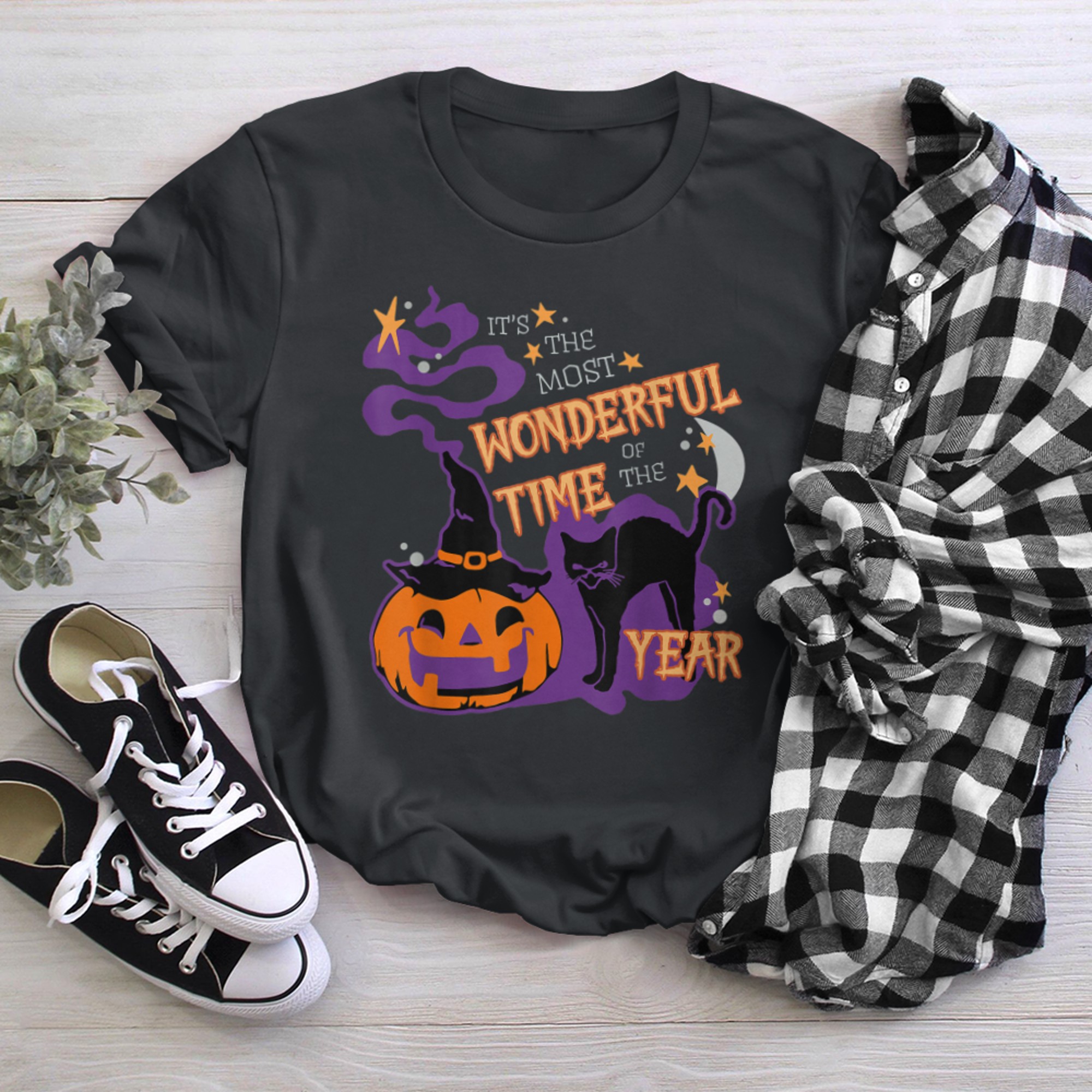 The Most Wonderful Time Of The Year Black Cat Halloween t-shirt black