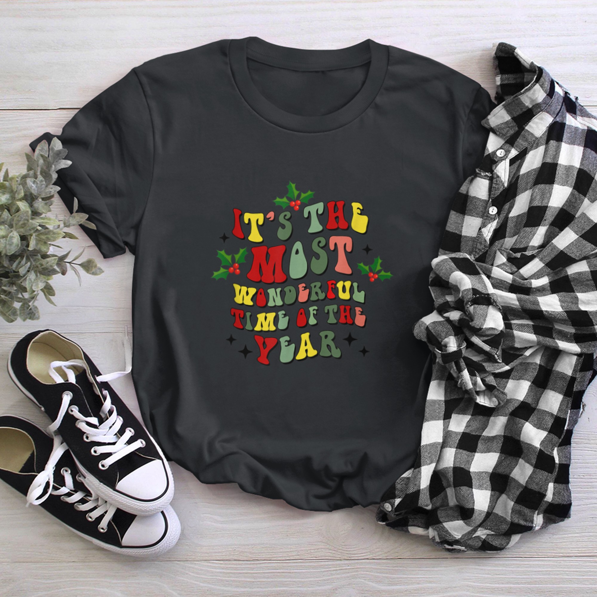 The Most Wonderful Time Of The Year Vintage Christmas Xmas t-shirt black