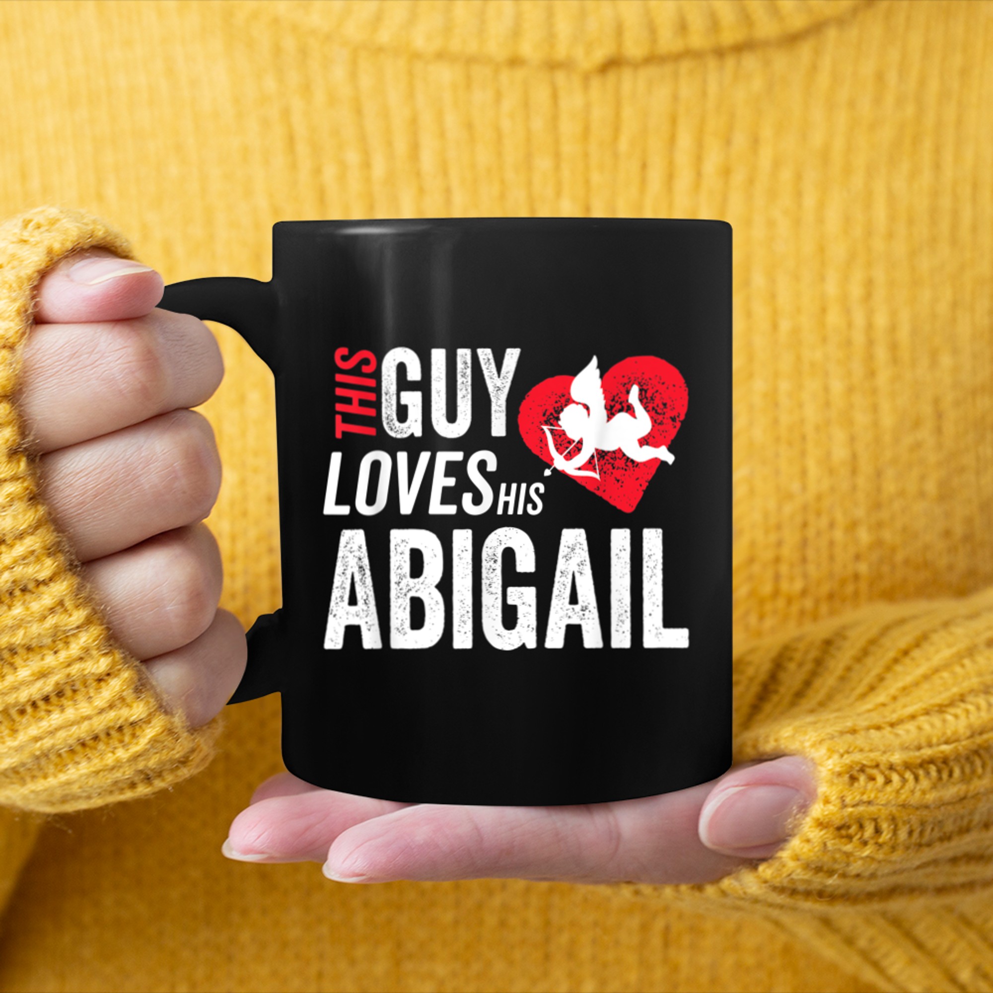 This Guy Loves His Abigail Valentine Anniversary Cupid Heart mug black