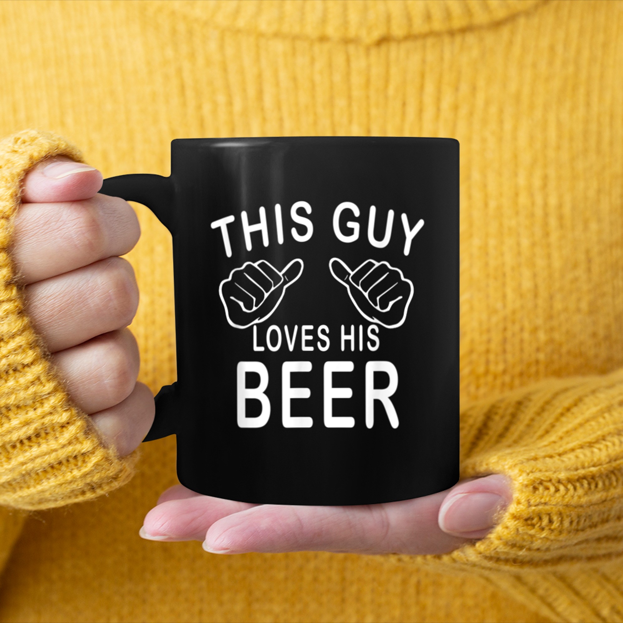 This Guy Loves His Beer - Men Women T Shirt mug black