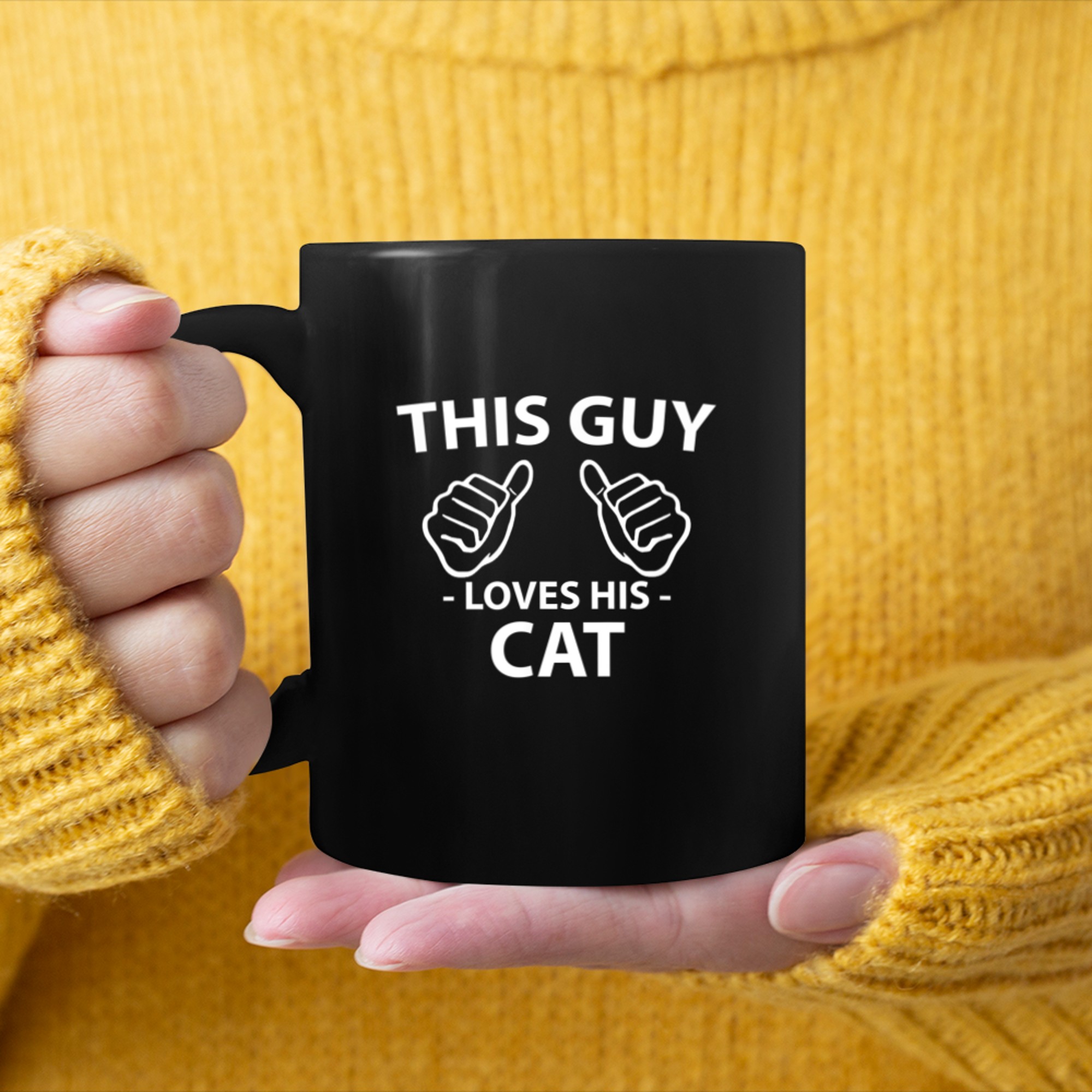 This Guy Loves His Cat T-Shirt Funny Cat Lover. mug black