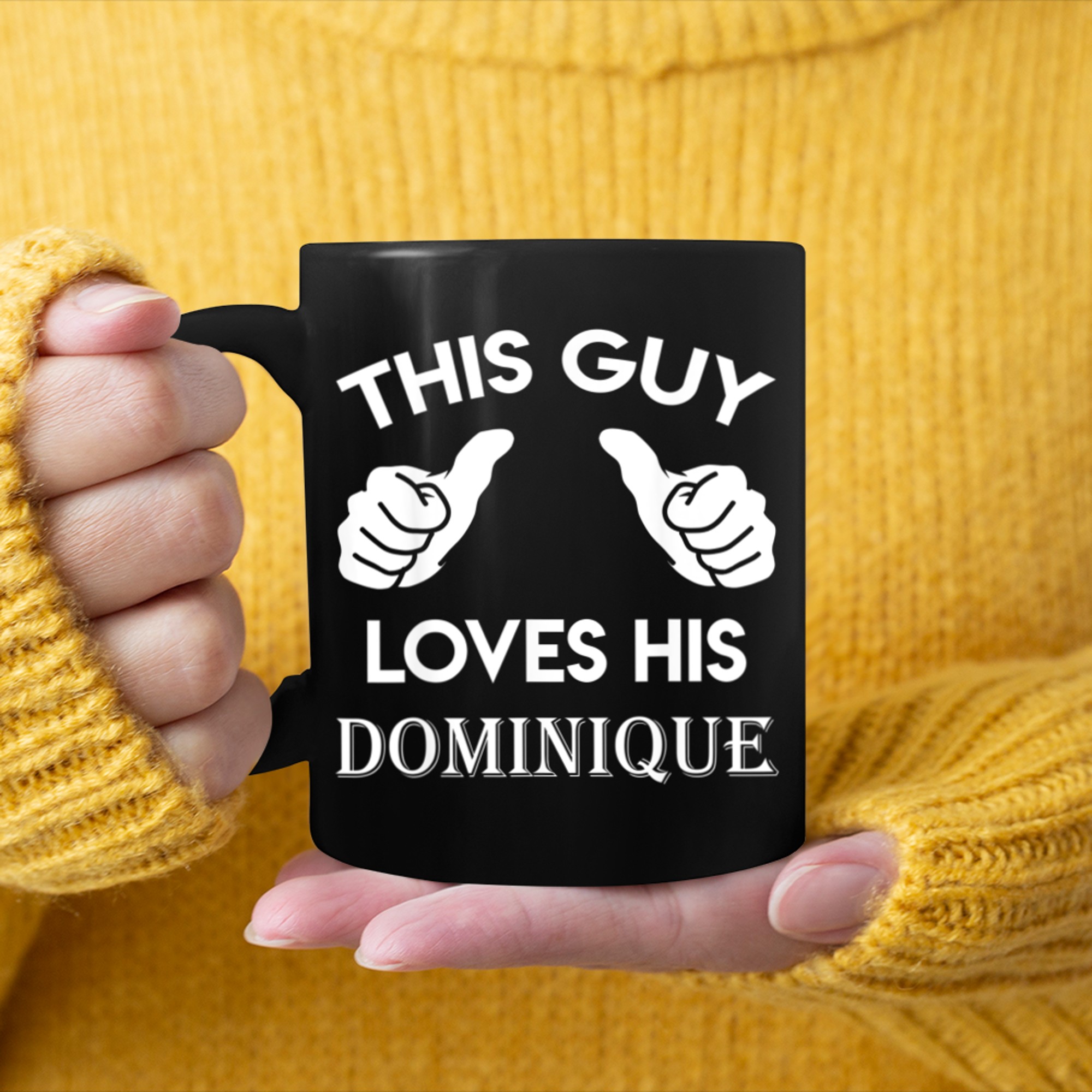 This guy loves his DOMINIQUE valentine heart belongs 3 mug black