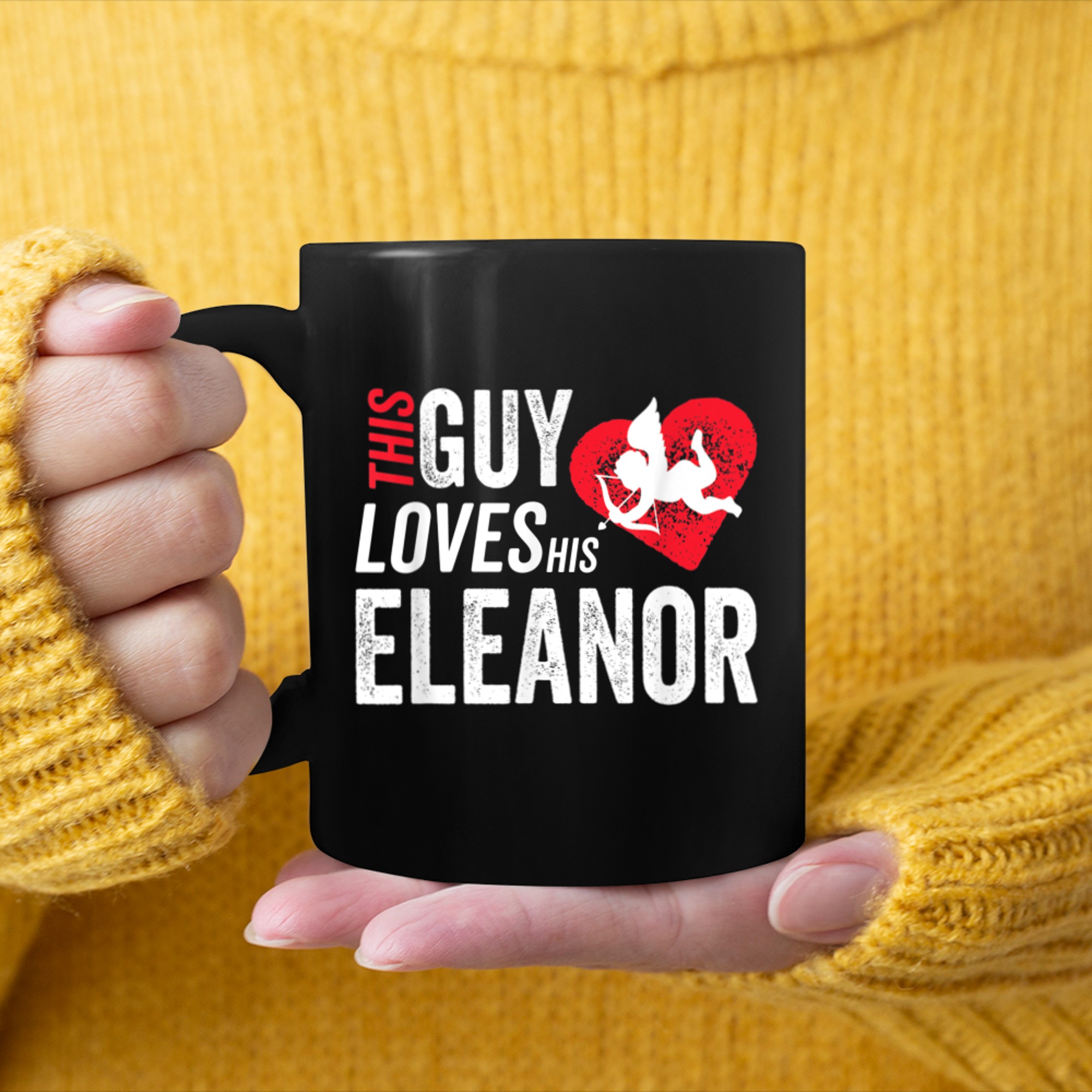 This guy loves his Eleanor Valentine Anniversary Cupid Heart mug black