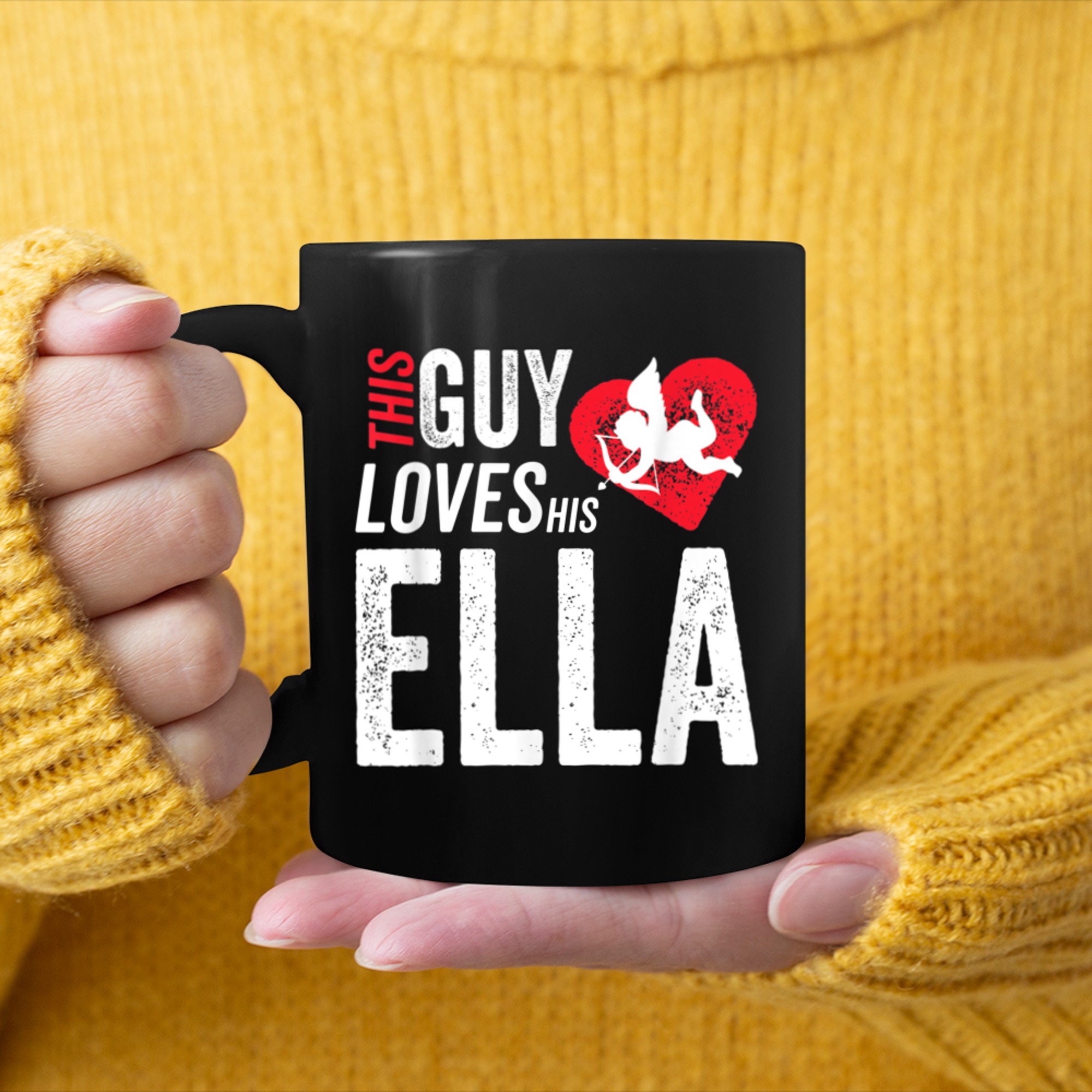 This guy loves his Ella valentine Anniversary Cupid Heart mug black