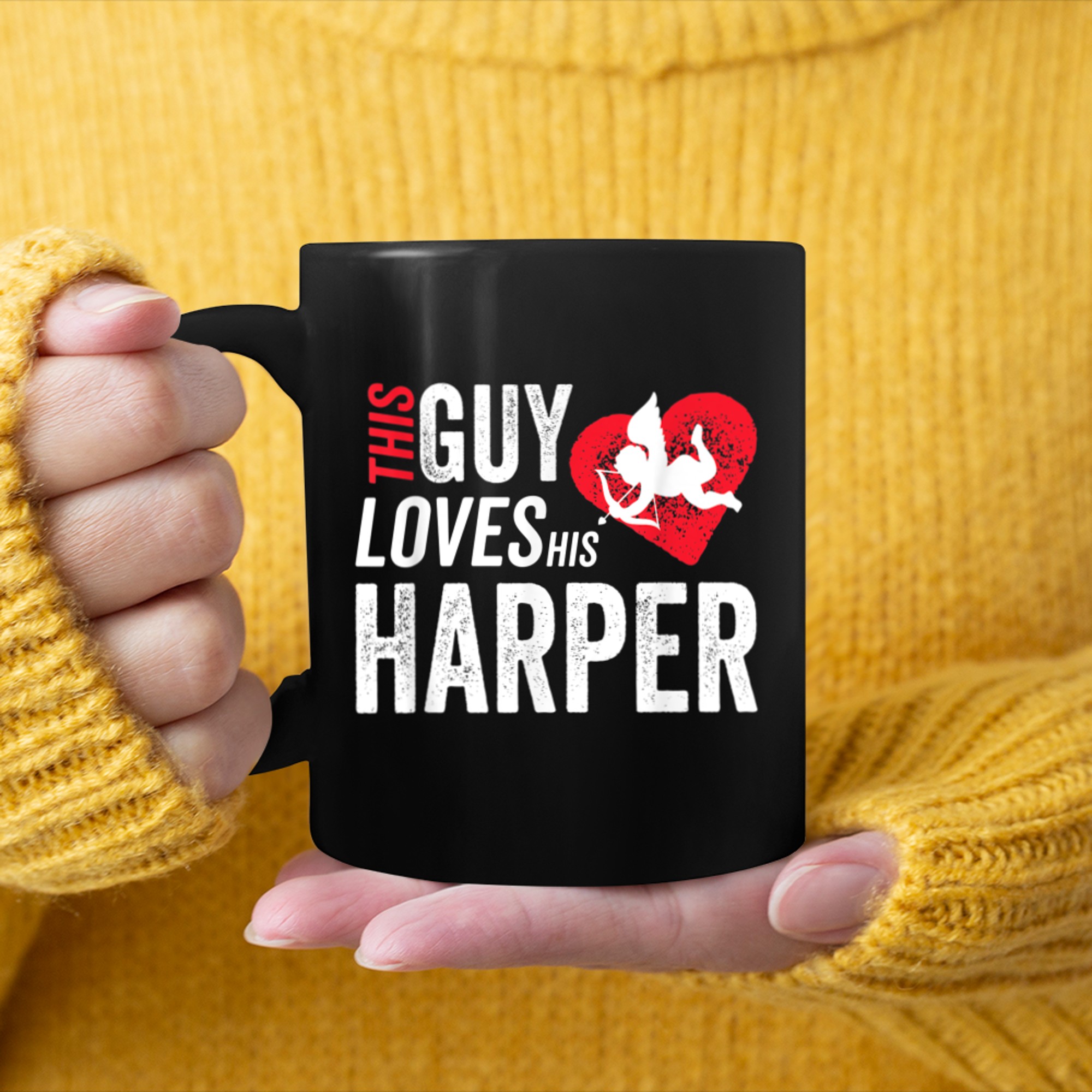 This Guy Loves His Harper Valentine Anniversary Cupid Heart mug black