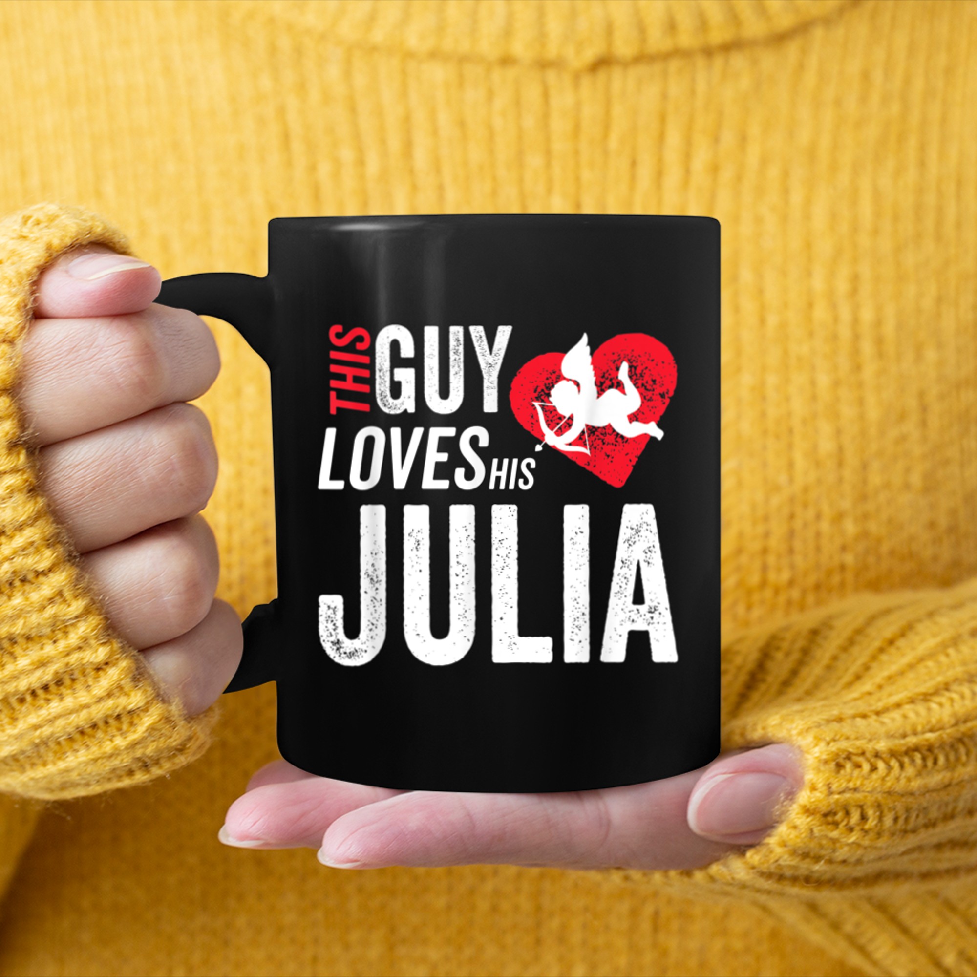 This Guy Loves His Julia Valentine Anniversary Cupid Heart mug black