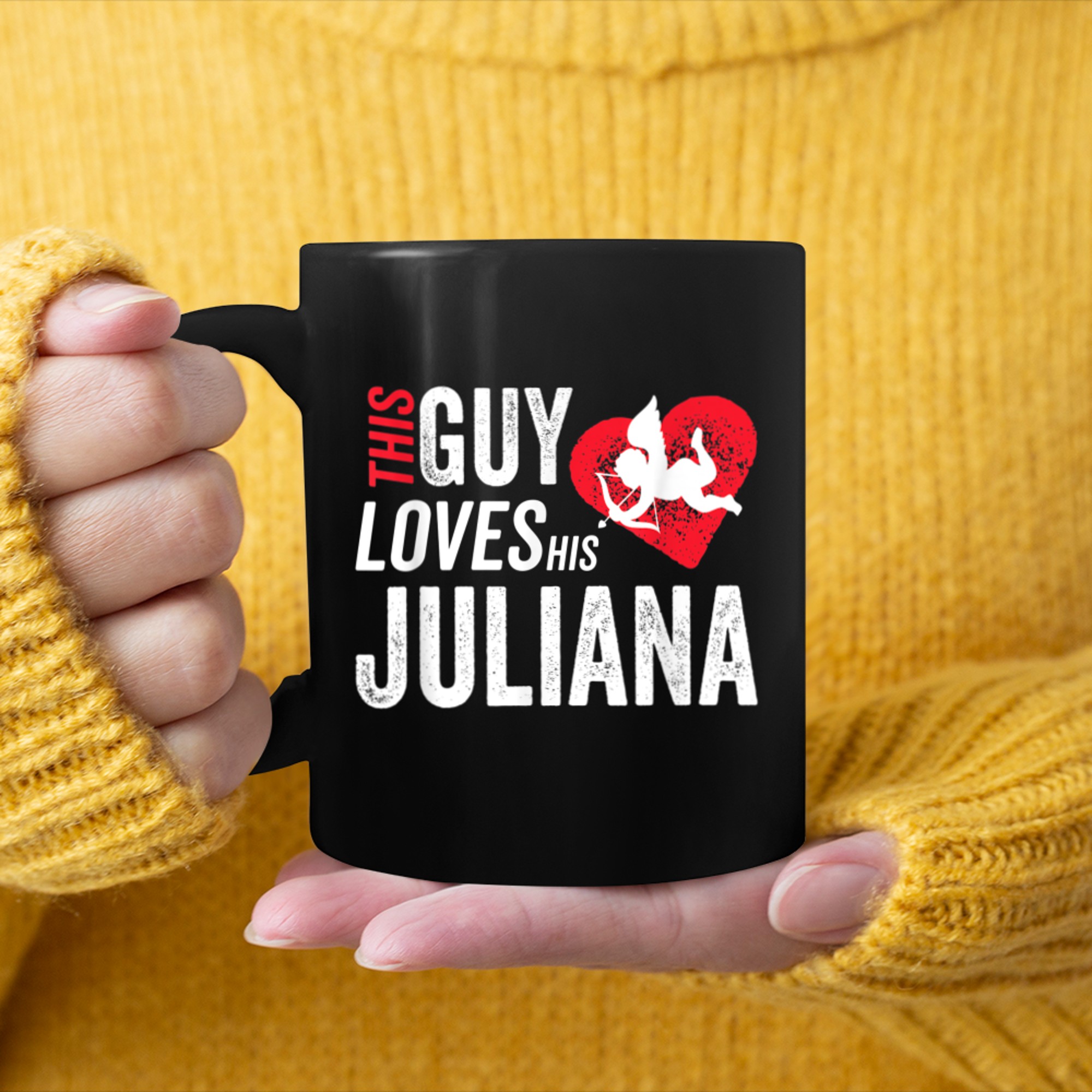 This Guy Loves His Juliana Valentine Anniversary Cupid Heart mug black