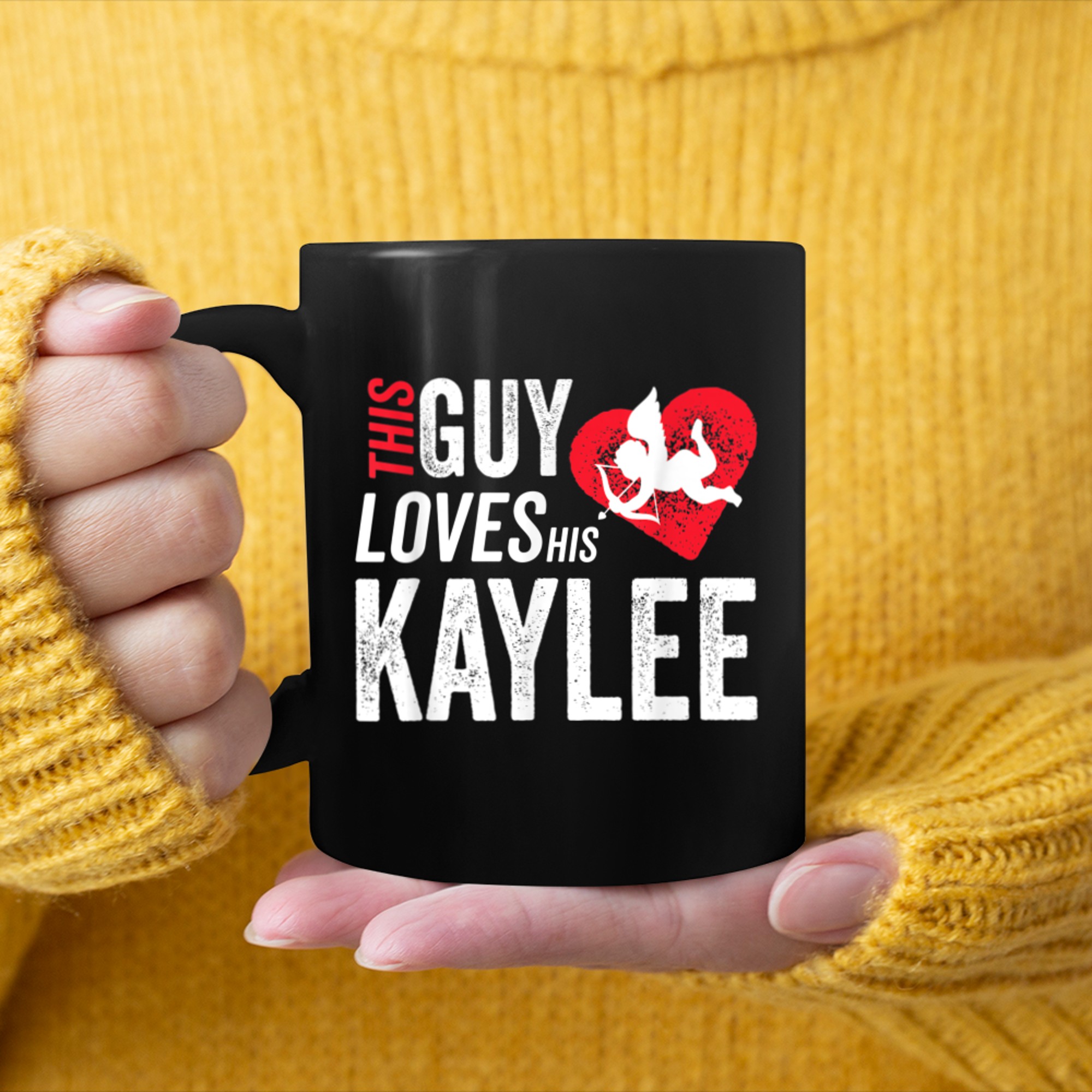 This Guy Loves His Kaylee Valentine Anniversary Cupid Heart mug black