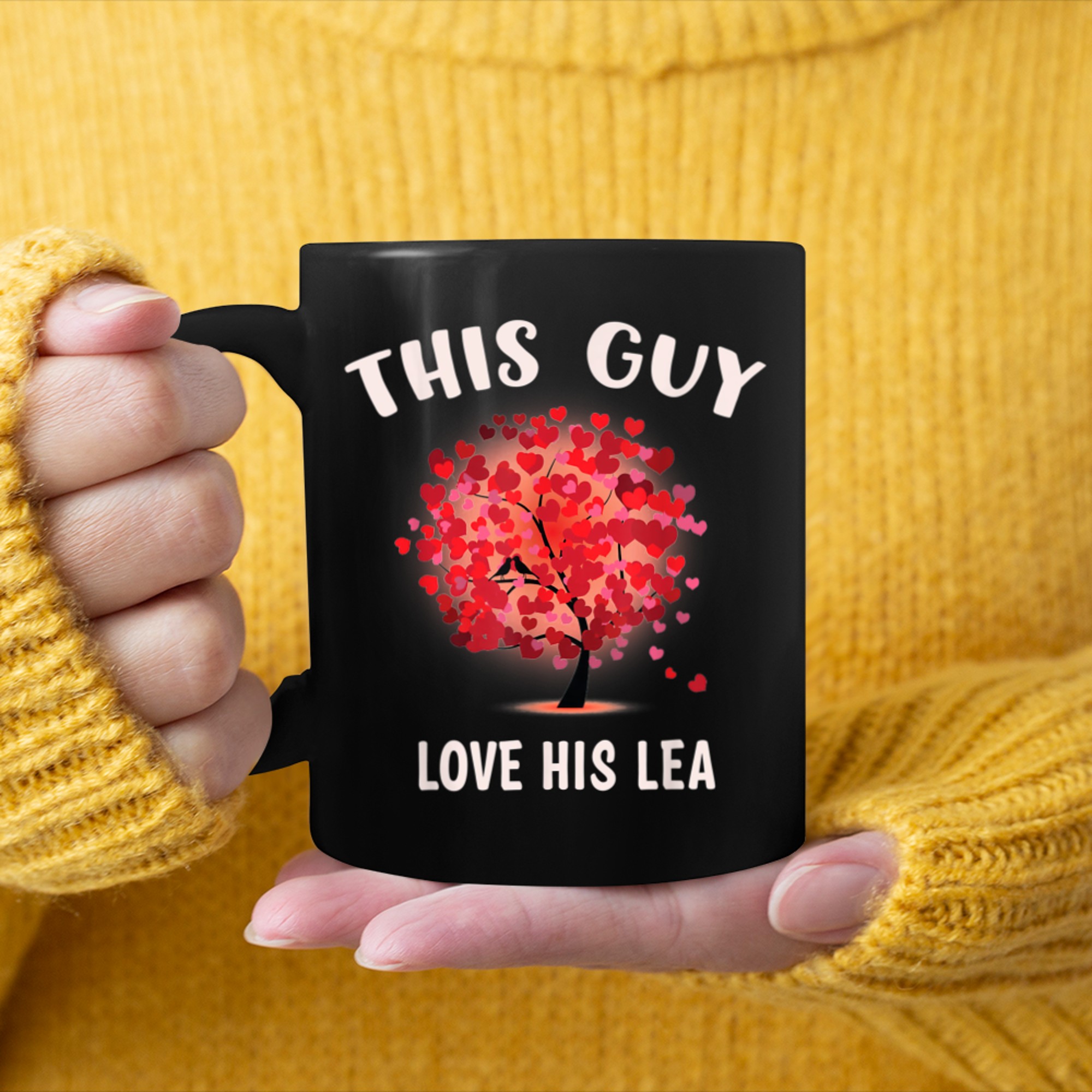 This Guy Loves His LEA Valentine Tree Cupid Heart mug black