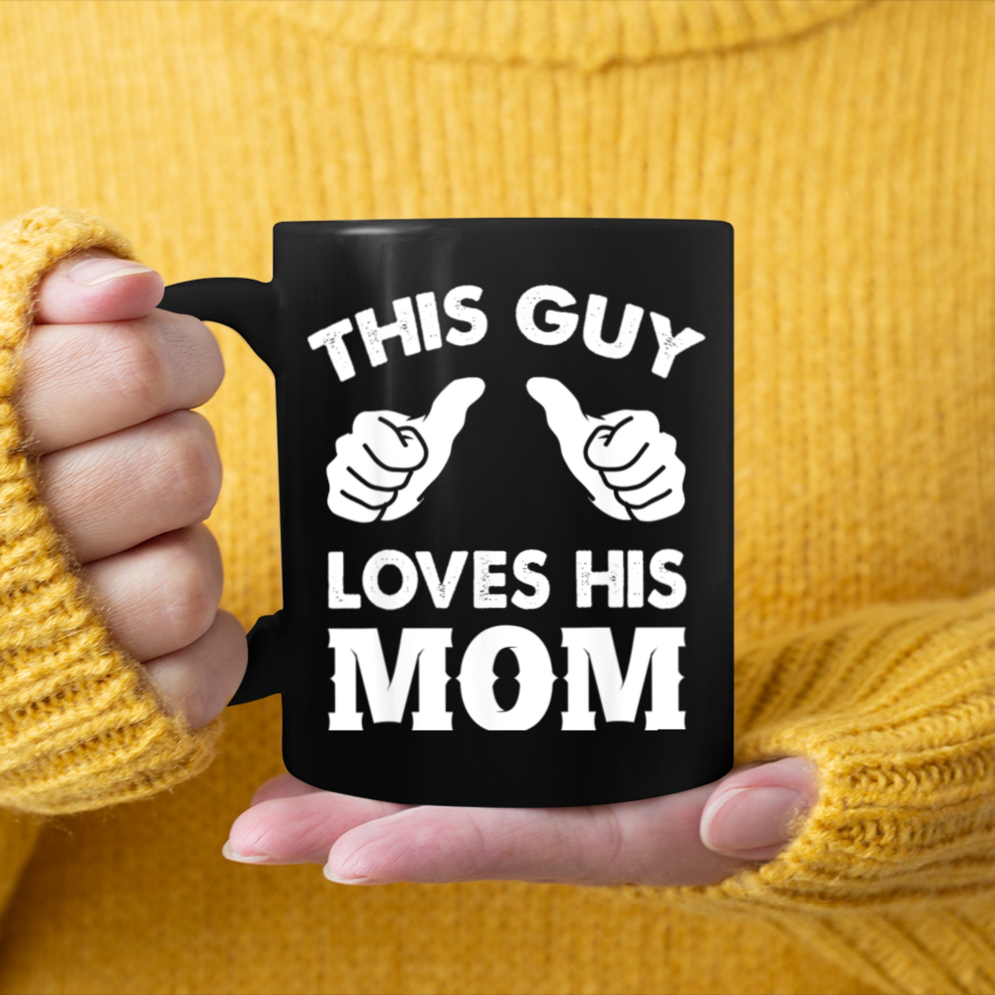 This Guy Loves His Mom, Valentine, Son Heart For Mom mug black