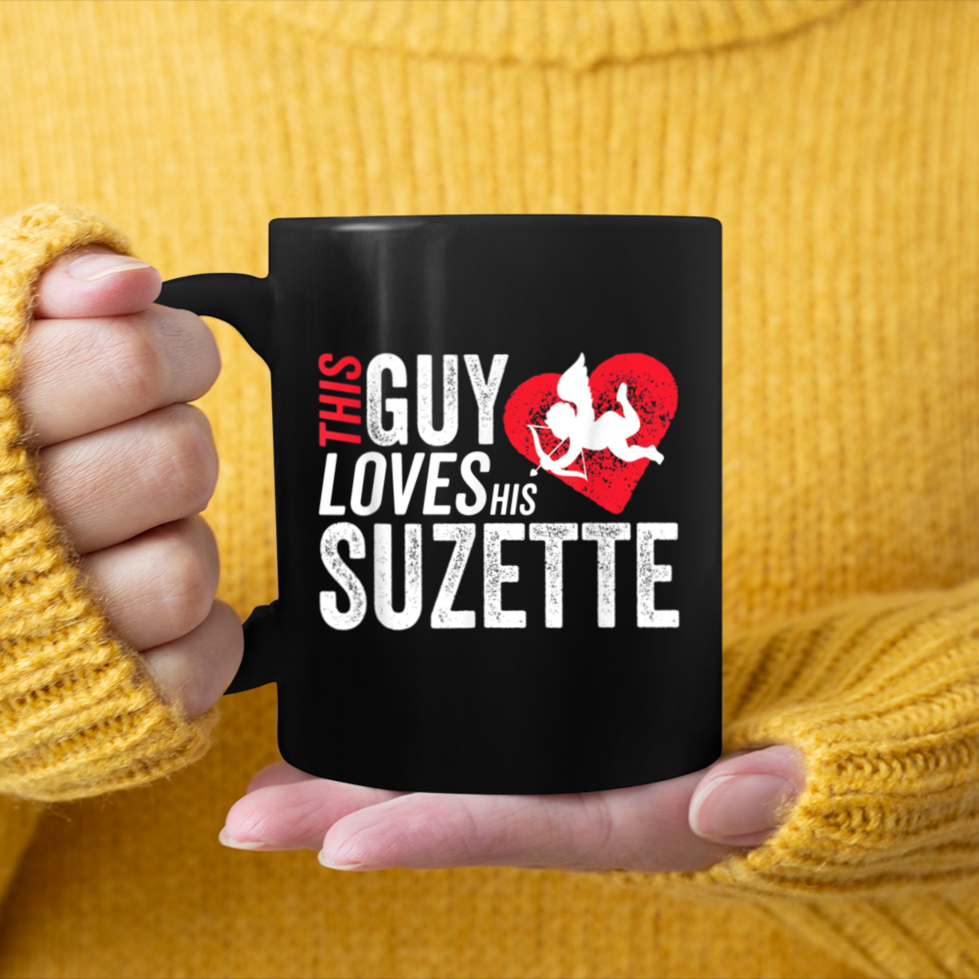 This guy loves his SUZETTE valentine Anniversary Cupid Heart (1) mug black