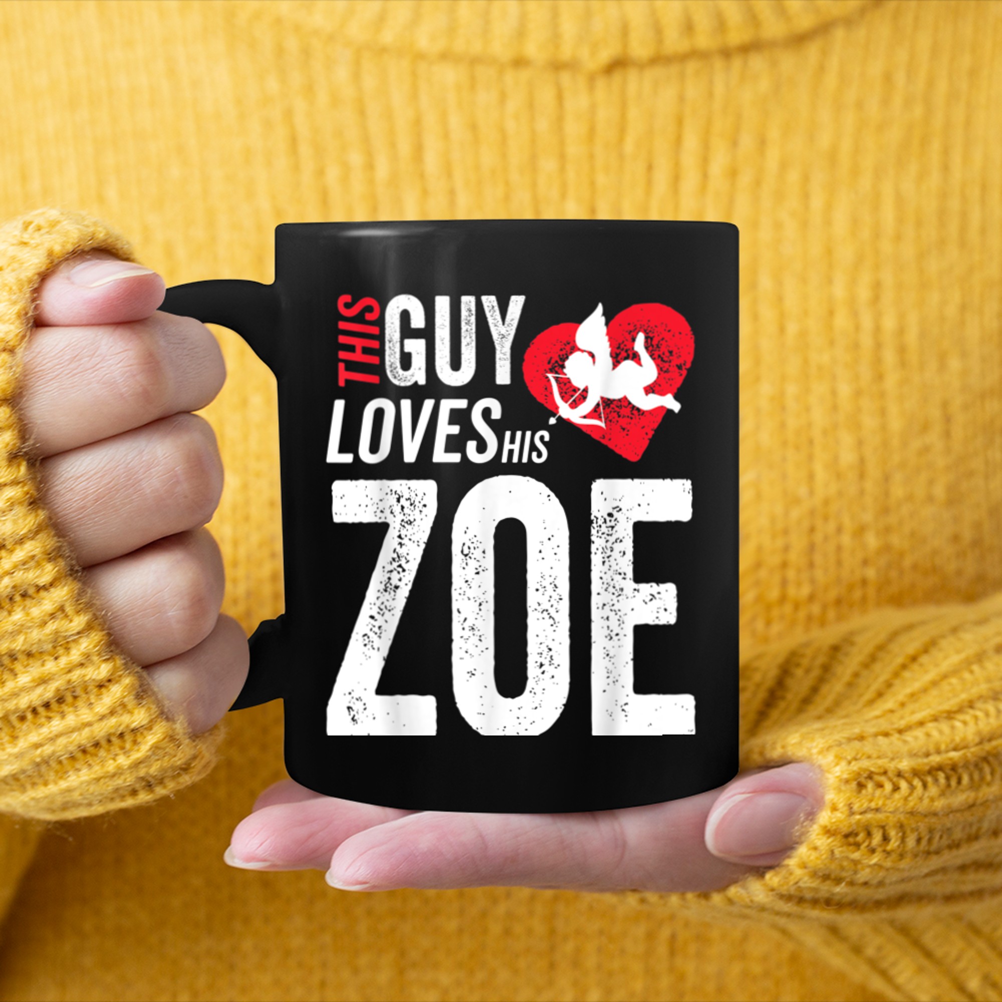 This Guy Loves His Zoe Valentine Anniversary Cupid Heart mug black