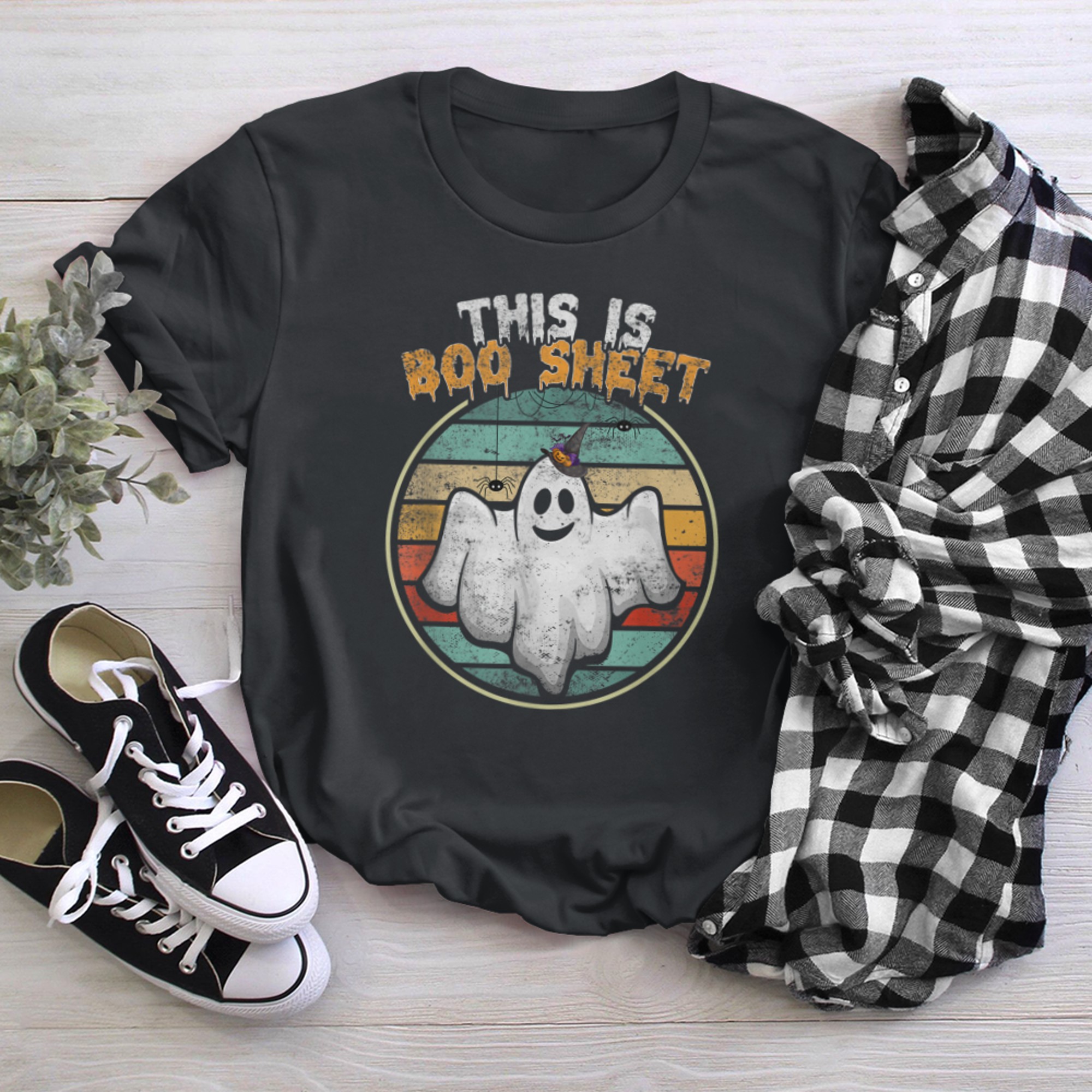 This Is Boo Sheet funny Ghost Retro Halloween creepy costume t-shirt black