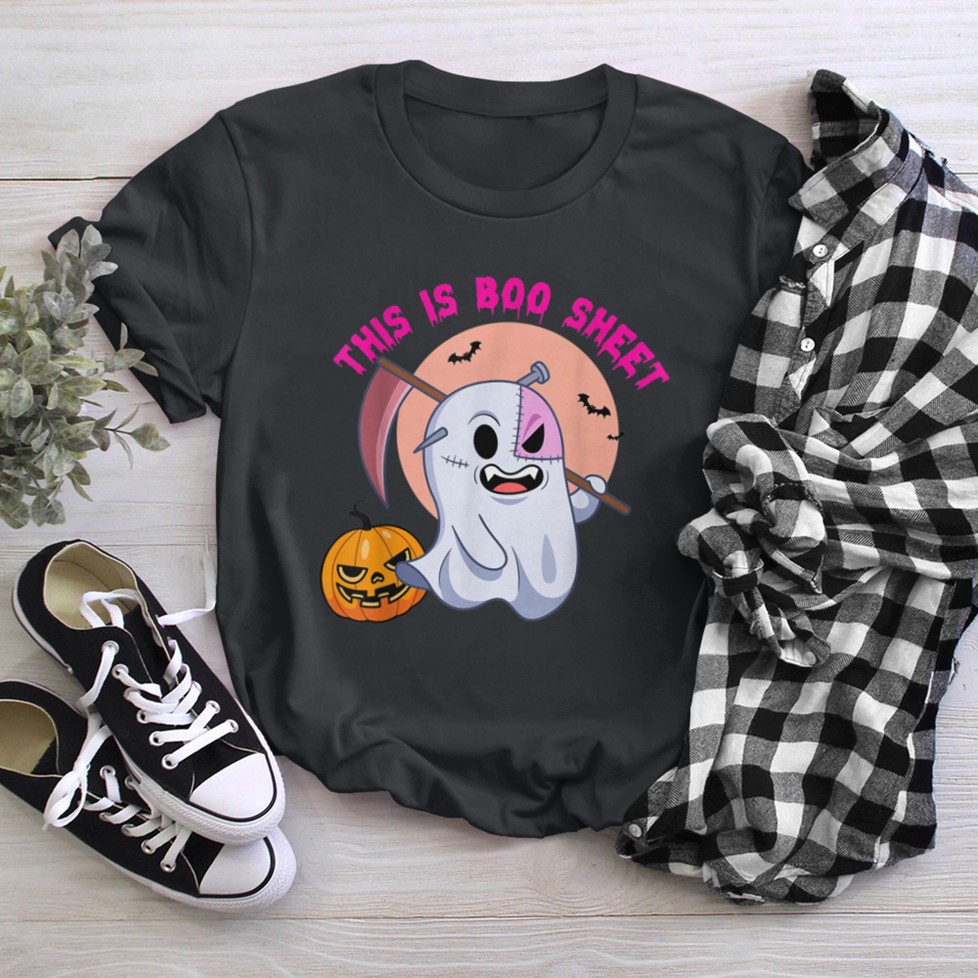 This Is Boo Sheet Funny Ghost Scary Pumpkin Halloween Custom t-shirt black