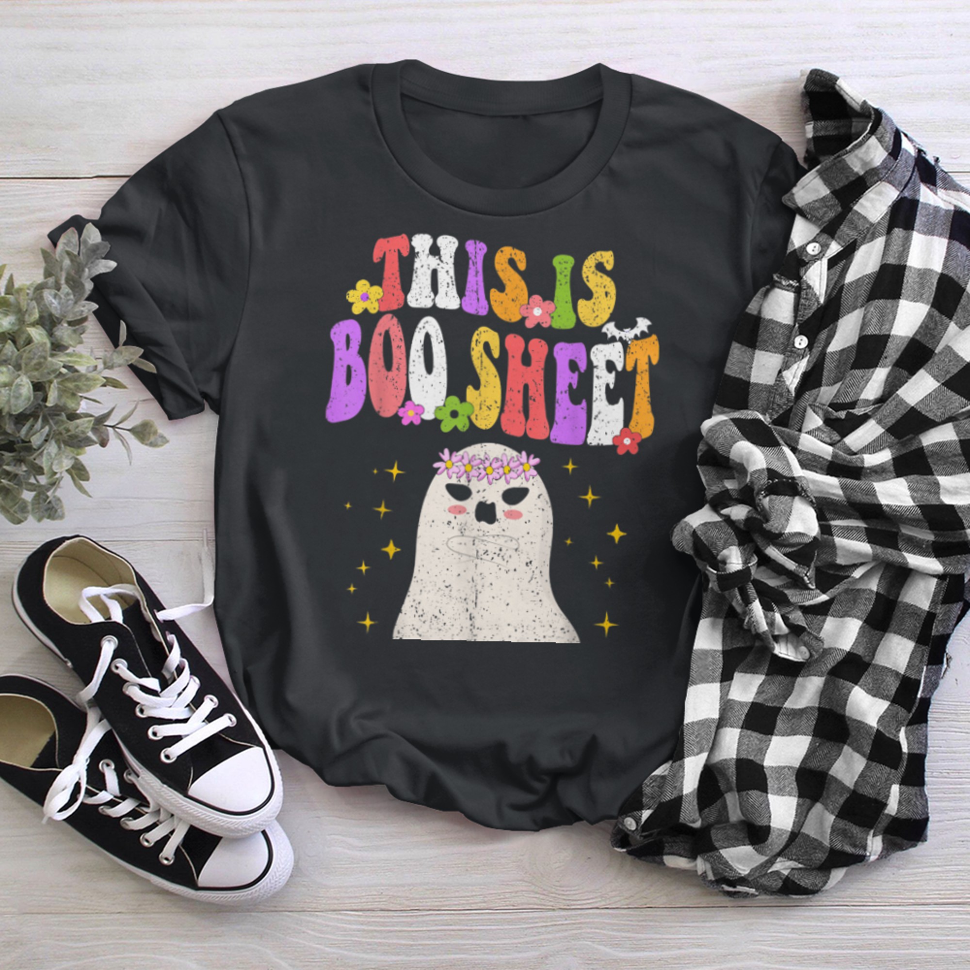 This Is Boo Sheet Funny Halloween Retro Men Women t-shirt black