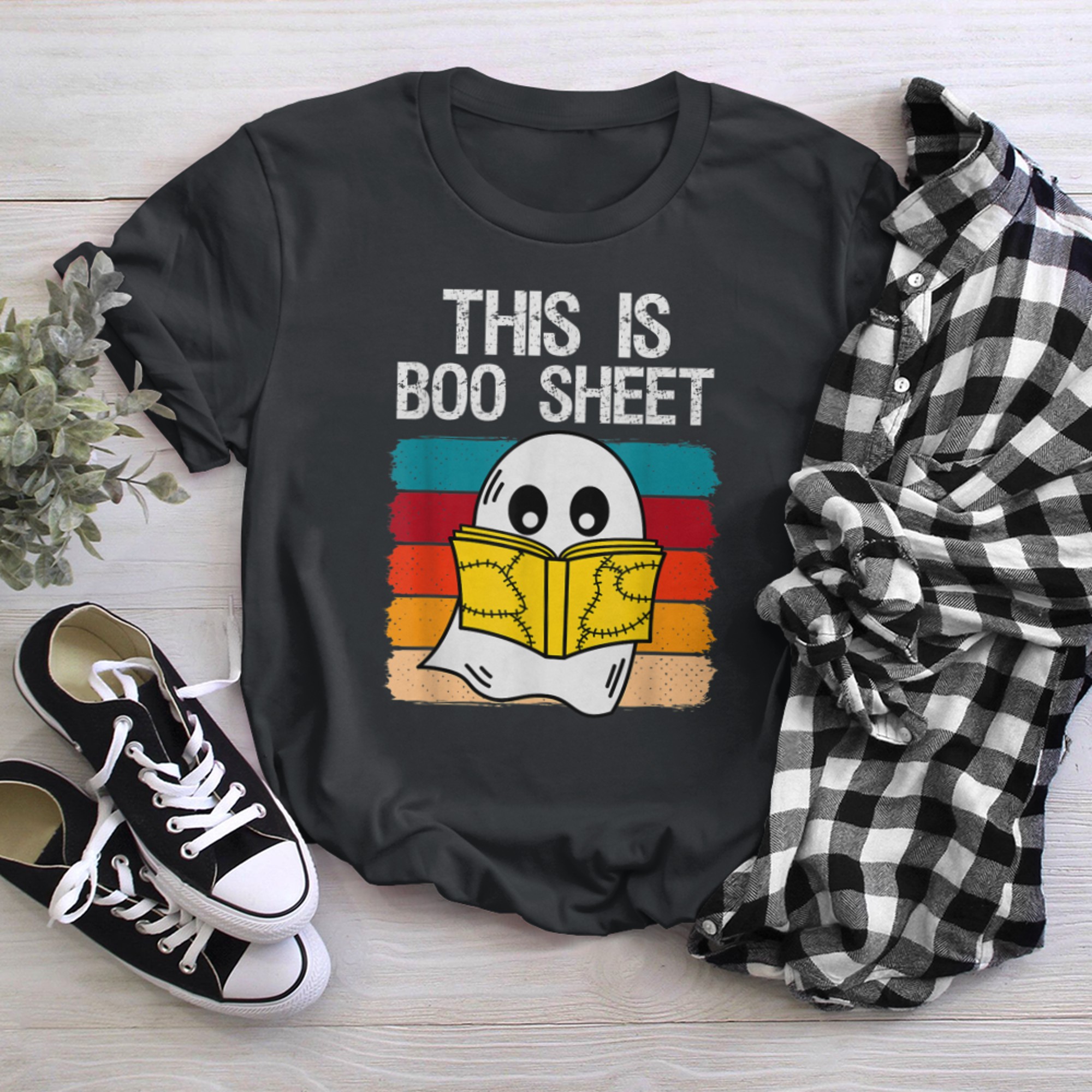 This Is Boo Sheet Ghost Book Retro Halloween Tee Men Women t-shirt black