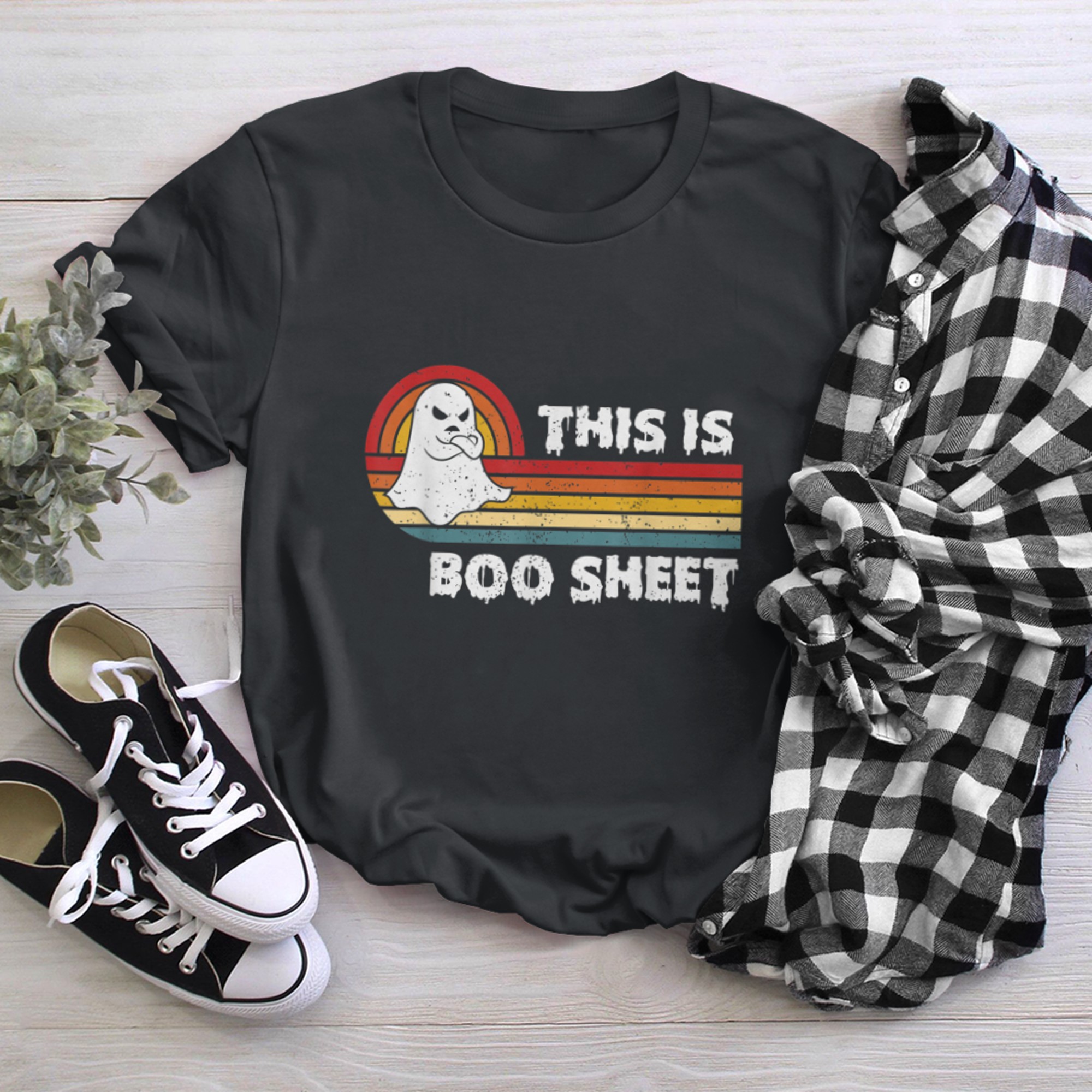 THIS IS BOO SHEET Ghost Halloween Retro Costume Men Women t-shirt black