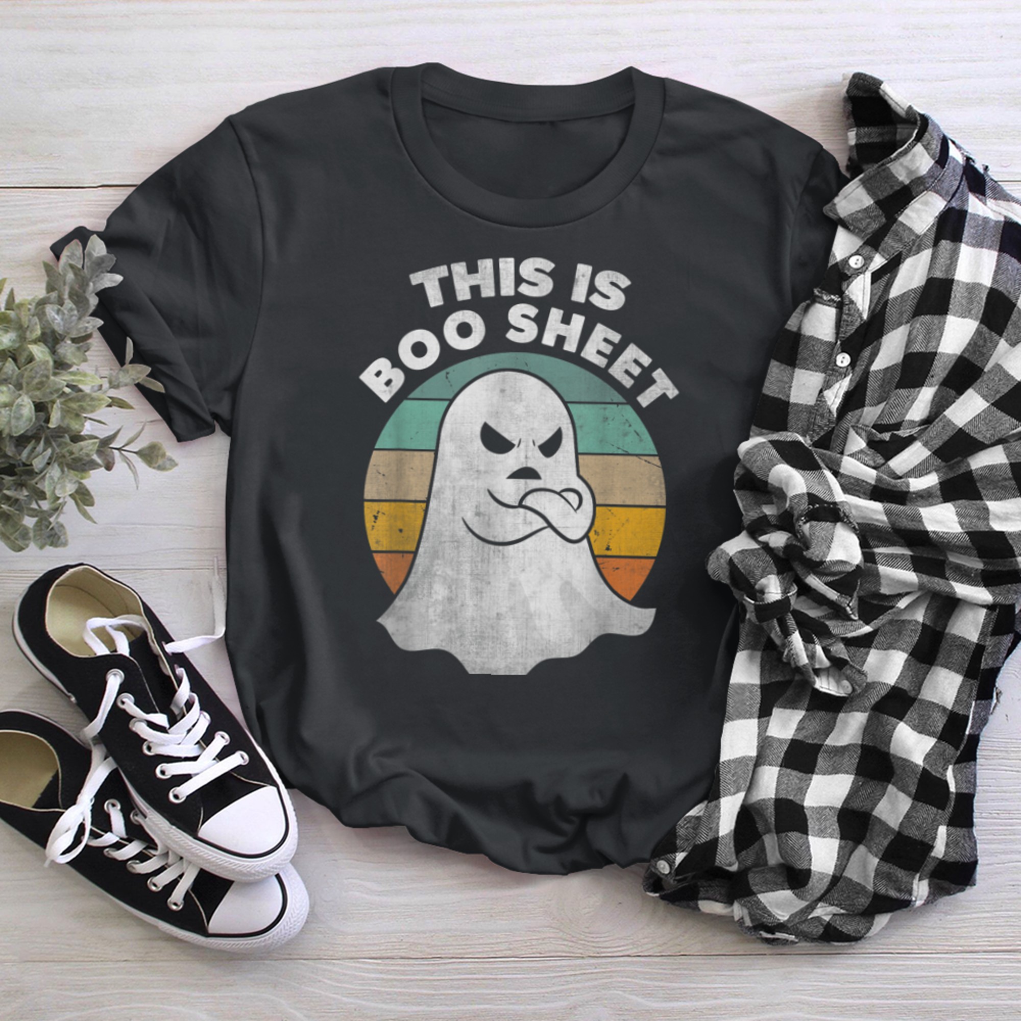 This Is Boo Sheet Ghost Retro Halloween Costume (1) t-shirt black