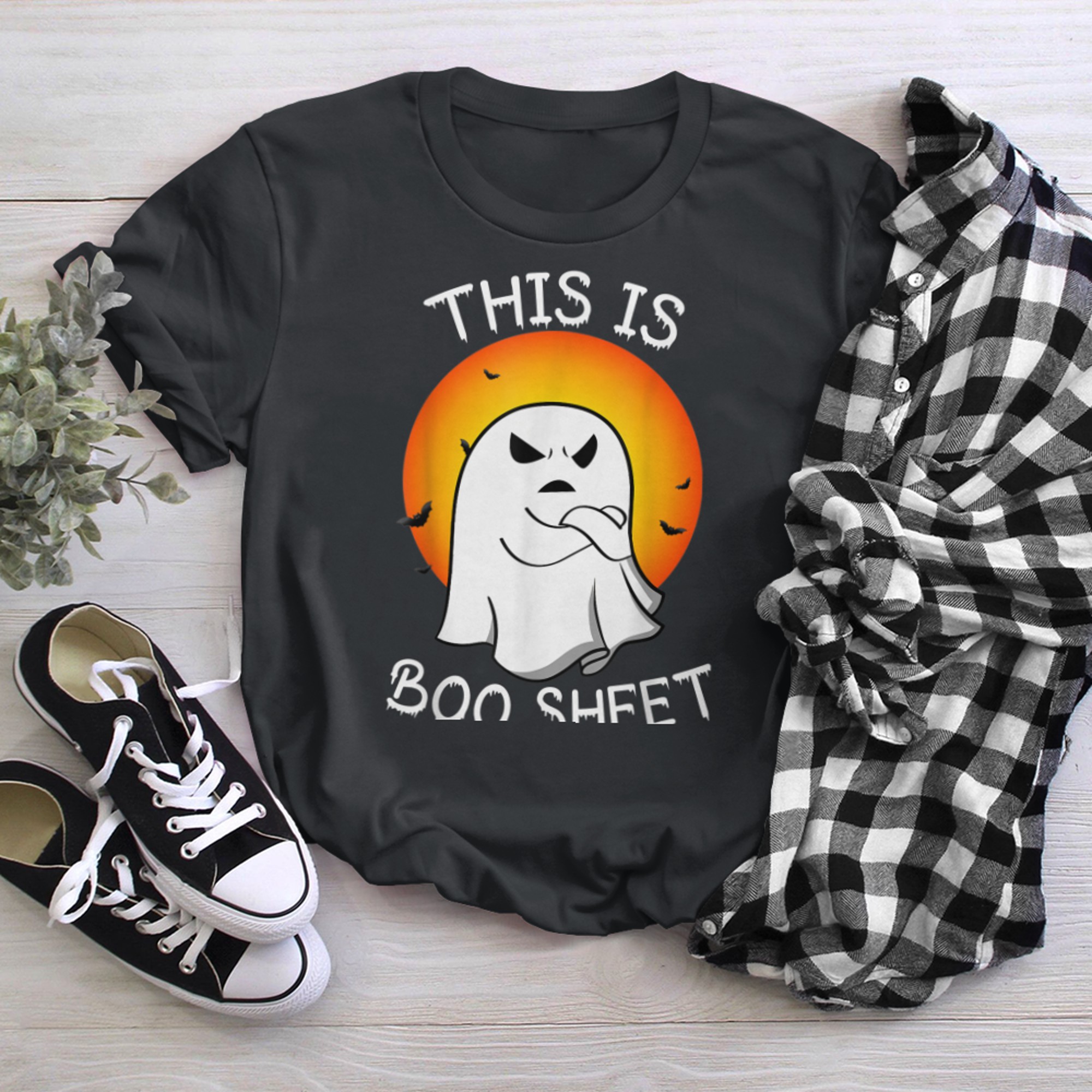 This Is Boo Sheet Ghost Retro Halloween Costume (12) t-shirt black