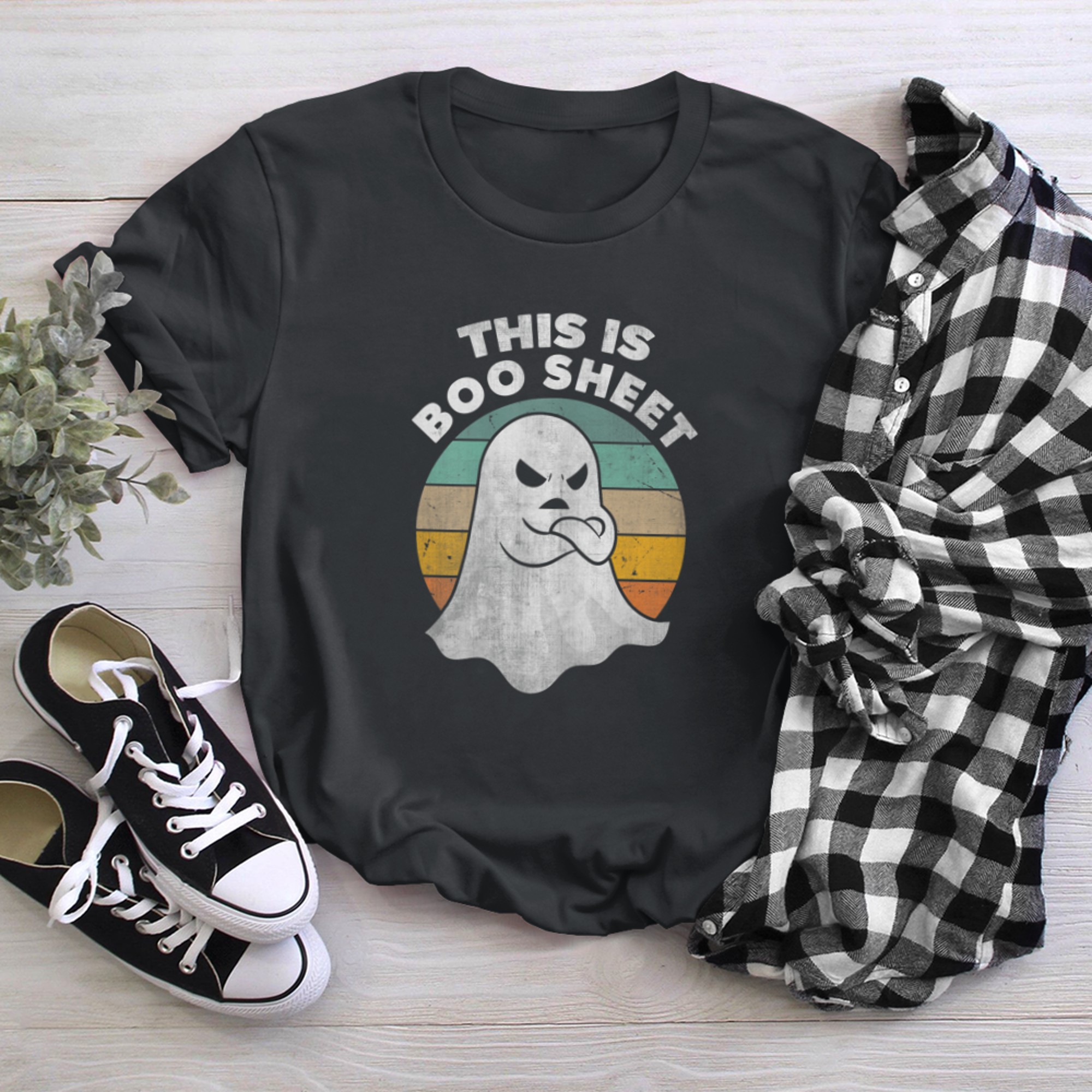 This Is Boo Sheet Ghost Retro Halloween Costume (13) t-shirt black