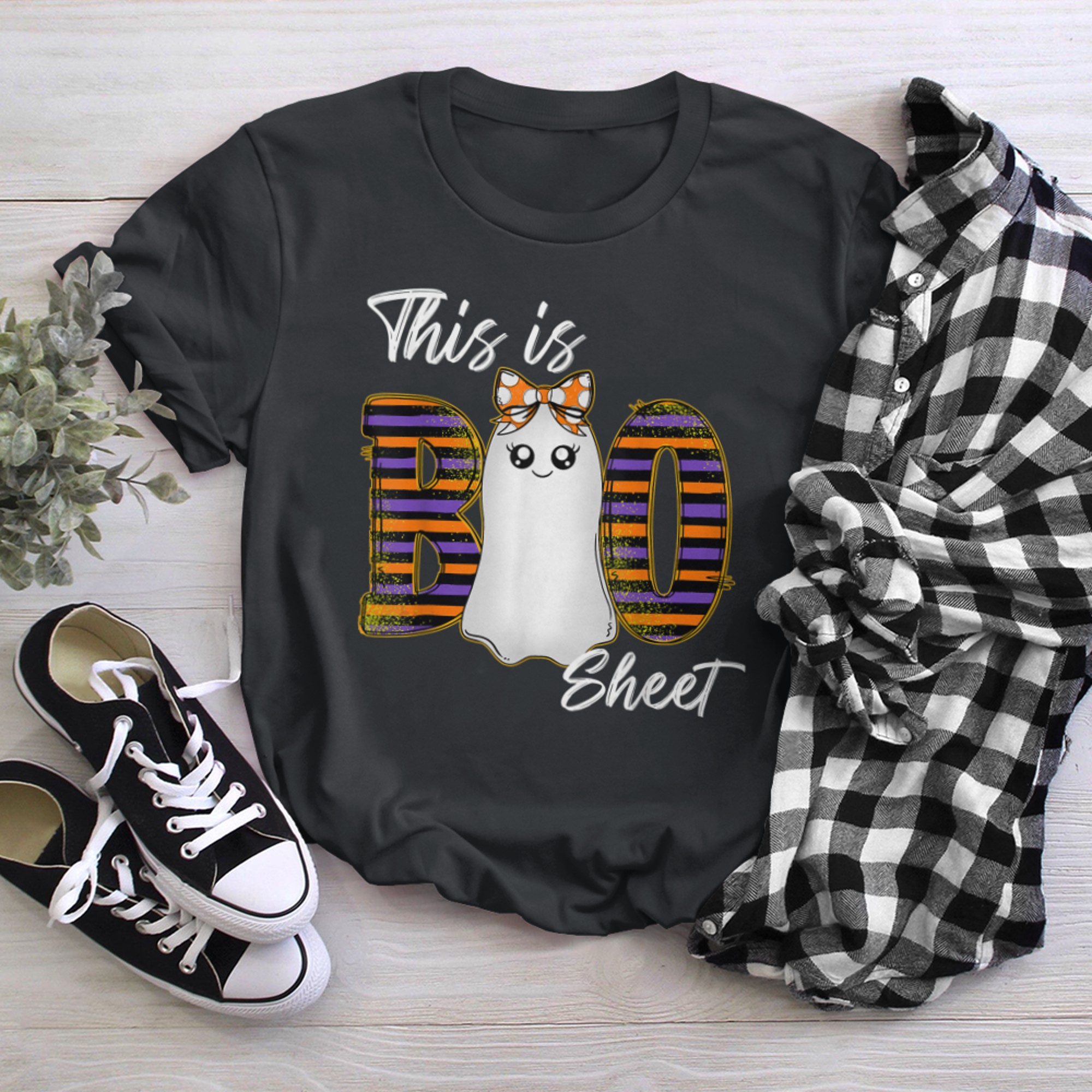 This Is Boo Sheet Ghost Retro Halloween Costume (14) t-shirt black