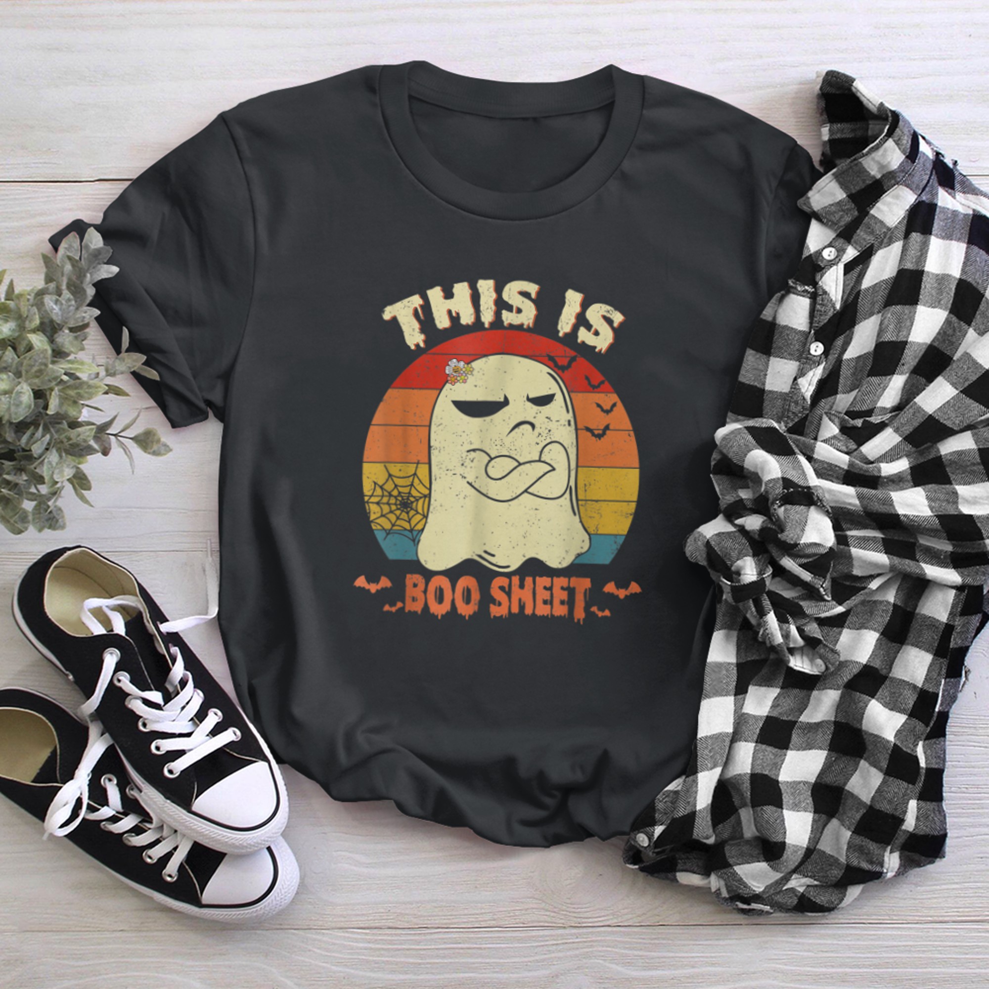 This Is Boo Sheet Ghost Retro Halloween Costume (18) t-shirt black