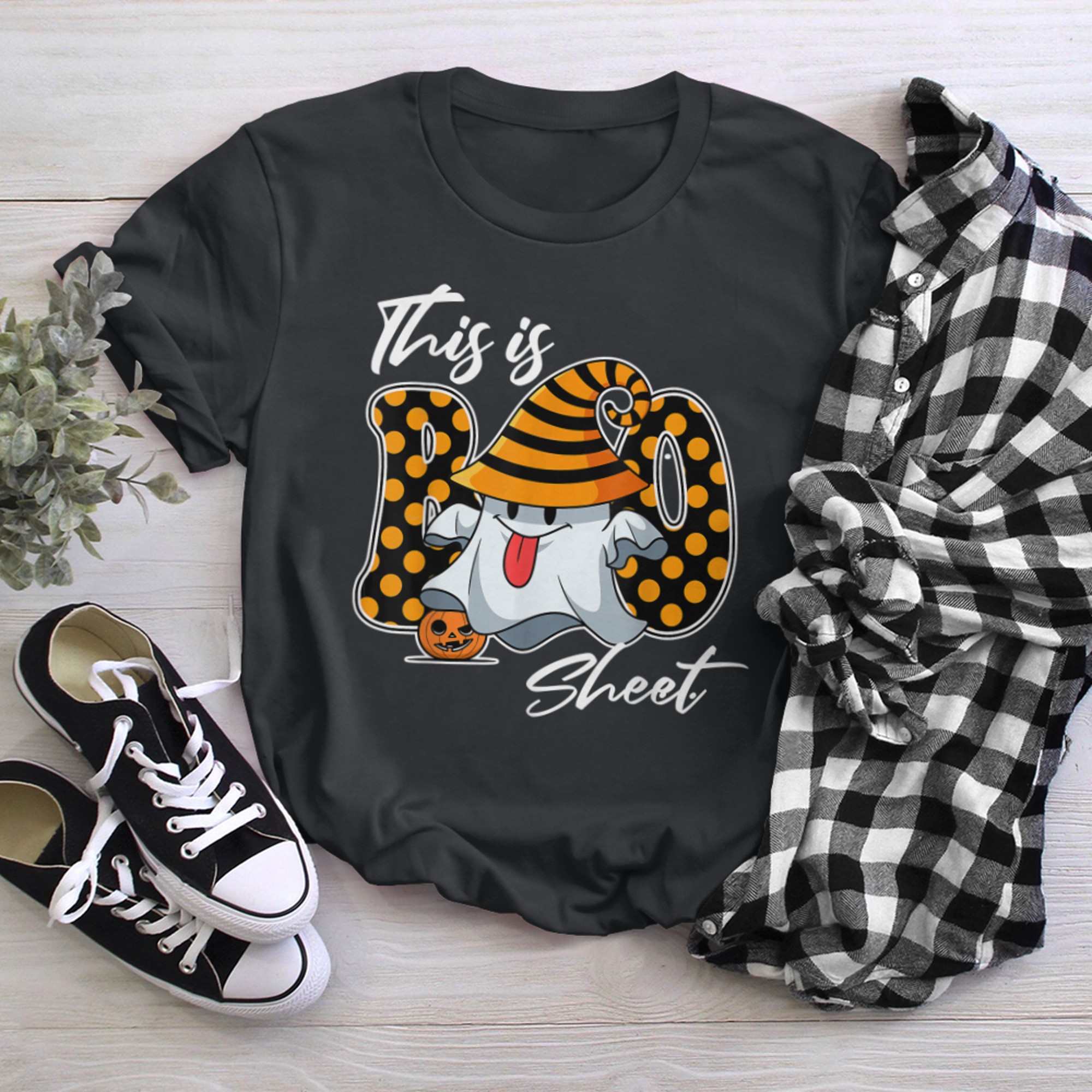 This Is Boo Sheet Ghost Retro Halloween Costume (19) t-shirt black